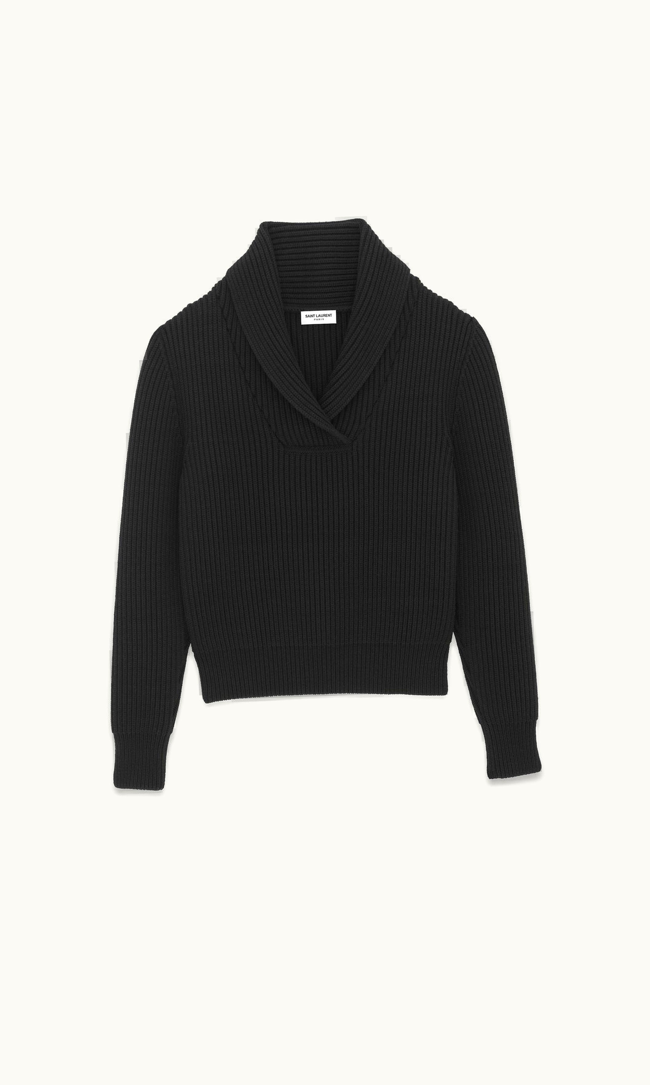 Saint Laurent Saint Laurent Shawl-Neck Sweater In Ribbed Wool Black