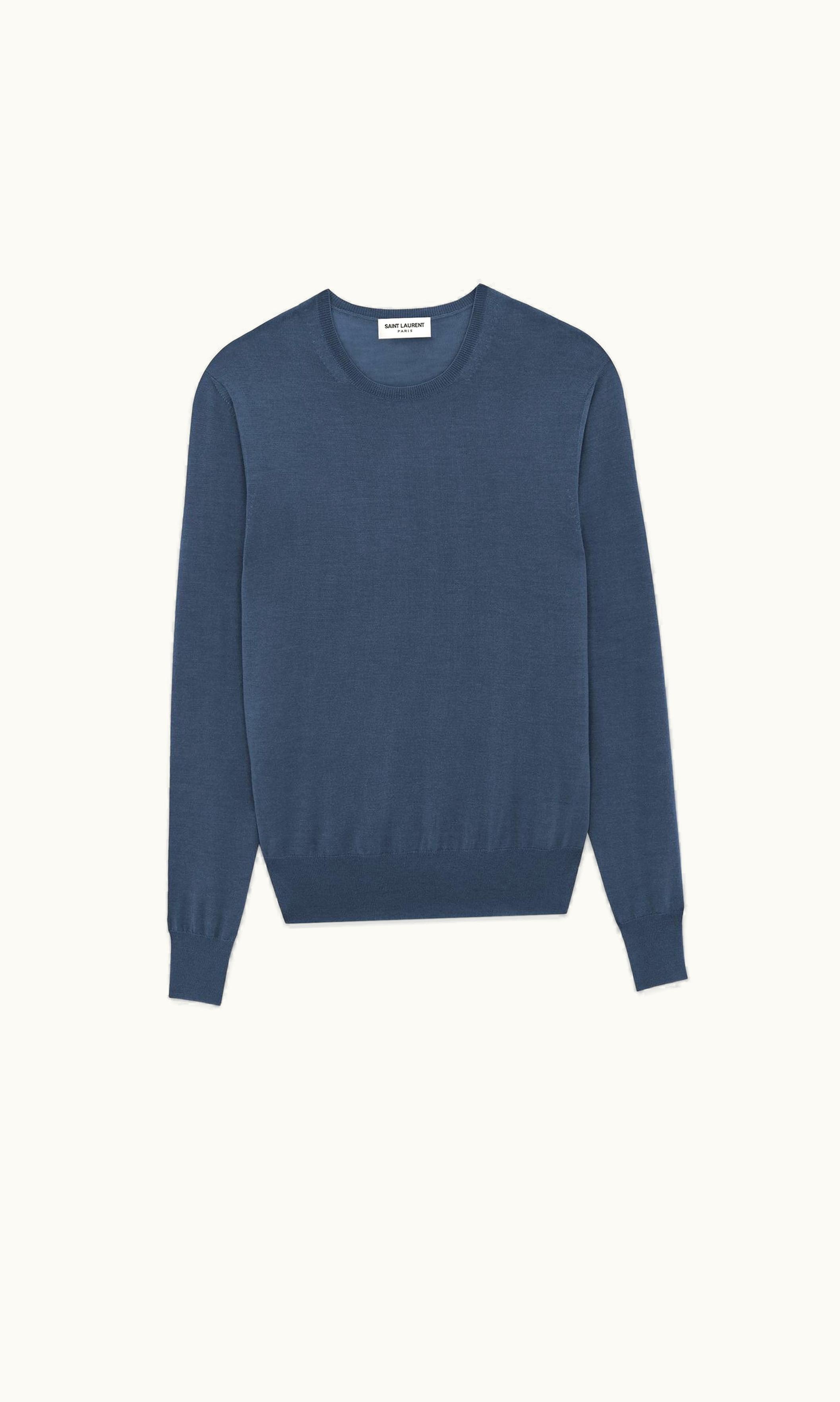 Saint Laurent Saint Laurent Crewneck Sweater In Cashmere, Wool And Silk Bleu Nuit