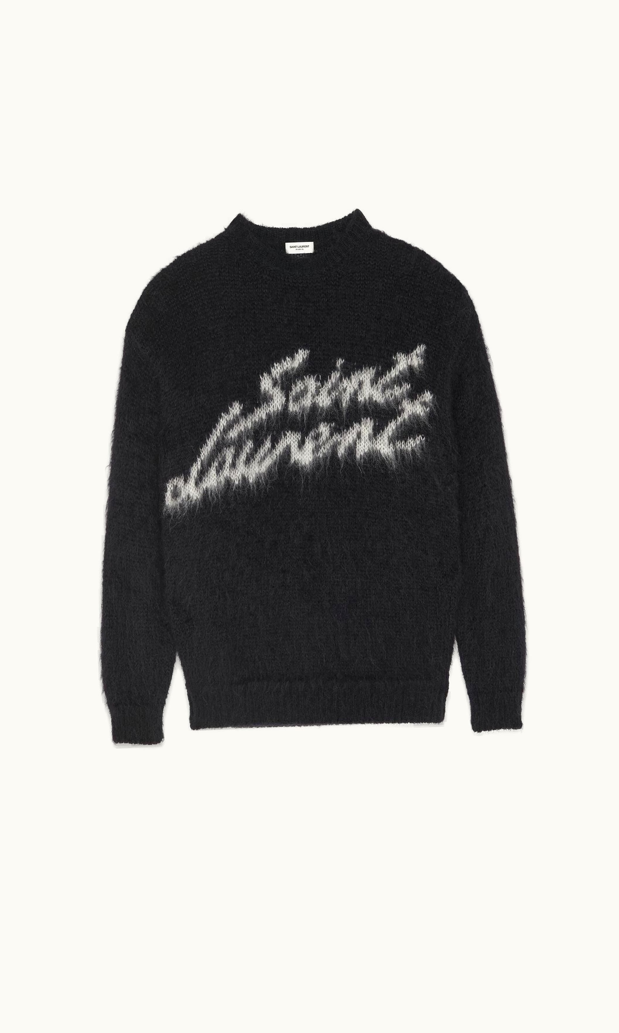Saint Laurent 90s Saint Laurent Sweater In Mohair Noir Et Naturel
