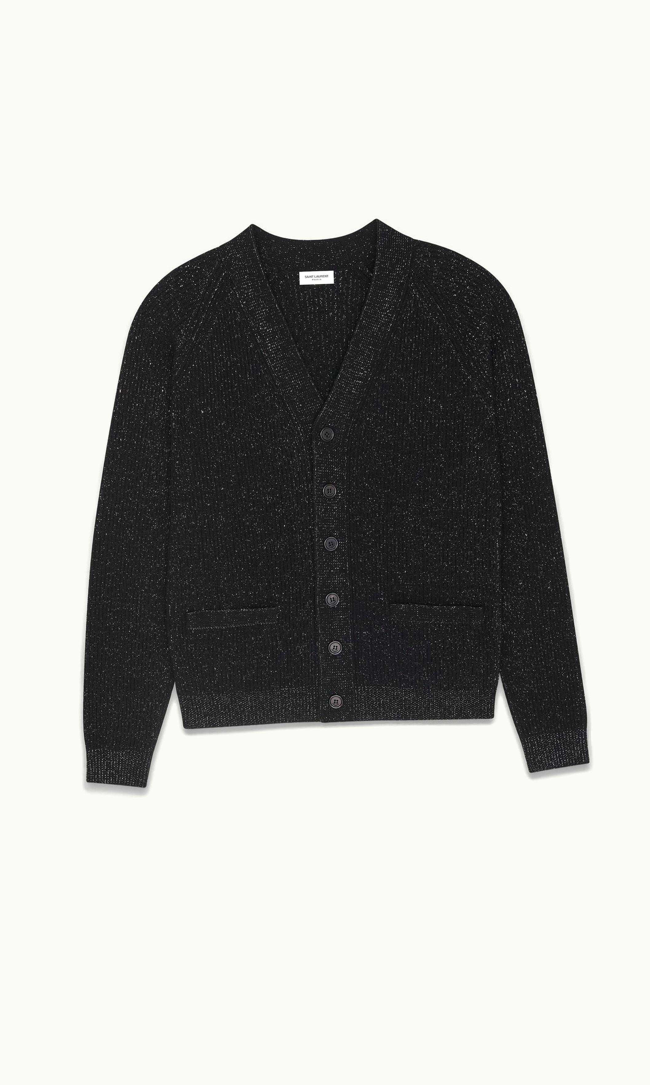 Saint Laurent Saint Laurent Cardigan In Lurex Ribbed Wool And Cashmere Noir Et Argent