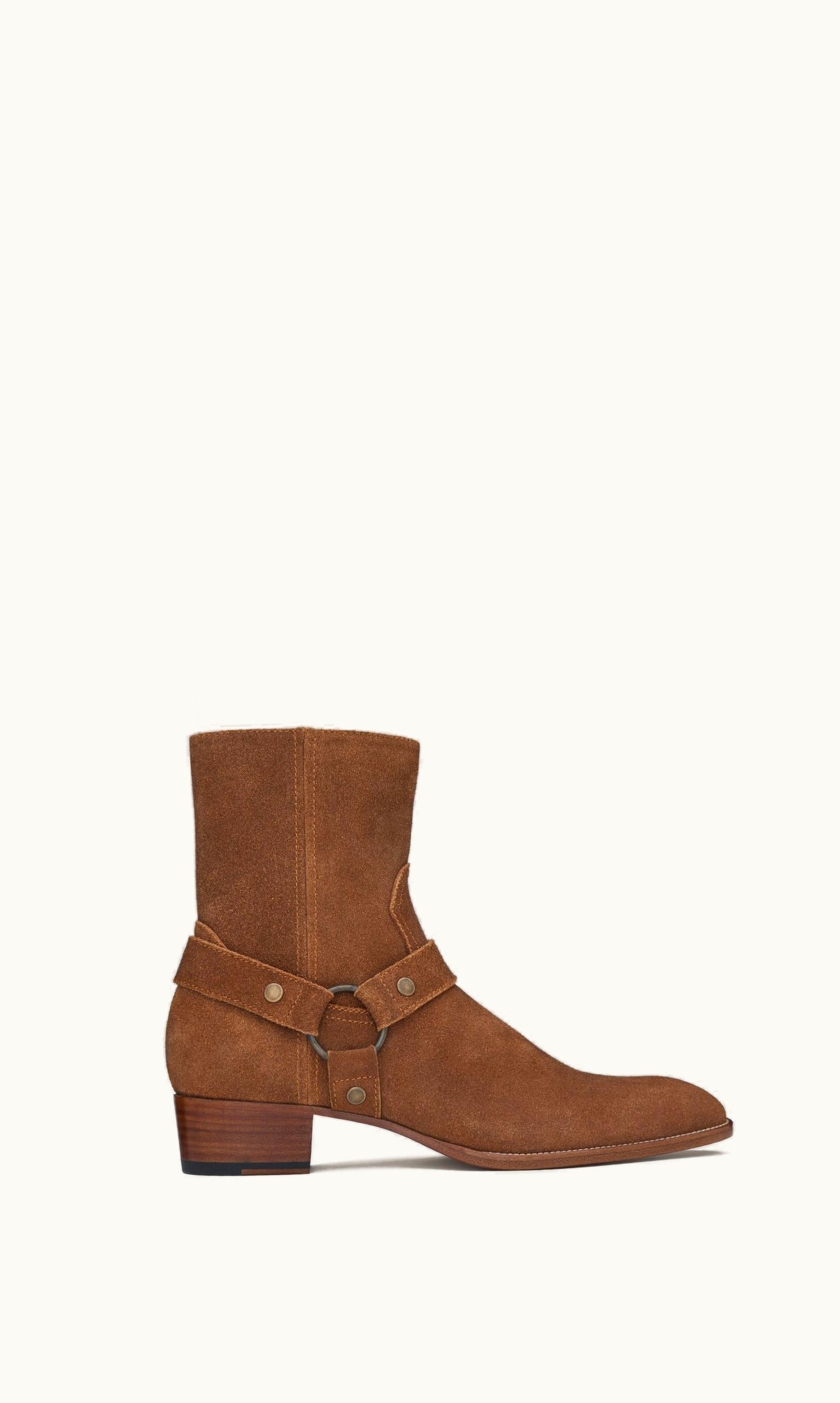 Saint Laurent Saint Laurent Wyatt Harness Boots In Suede Nut