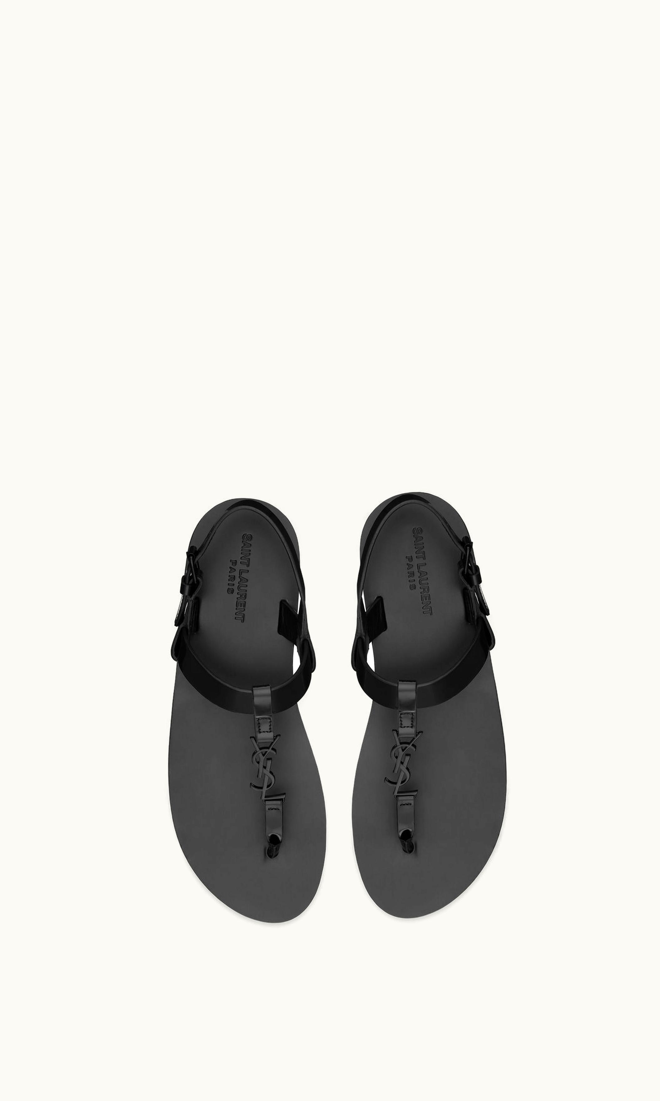 Saint Laurent Saint Laurent Cassandre Sandals In Glazed Leather Black
