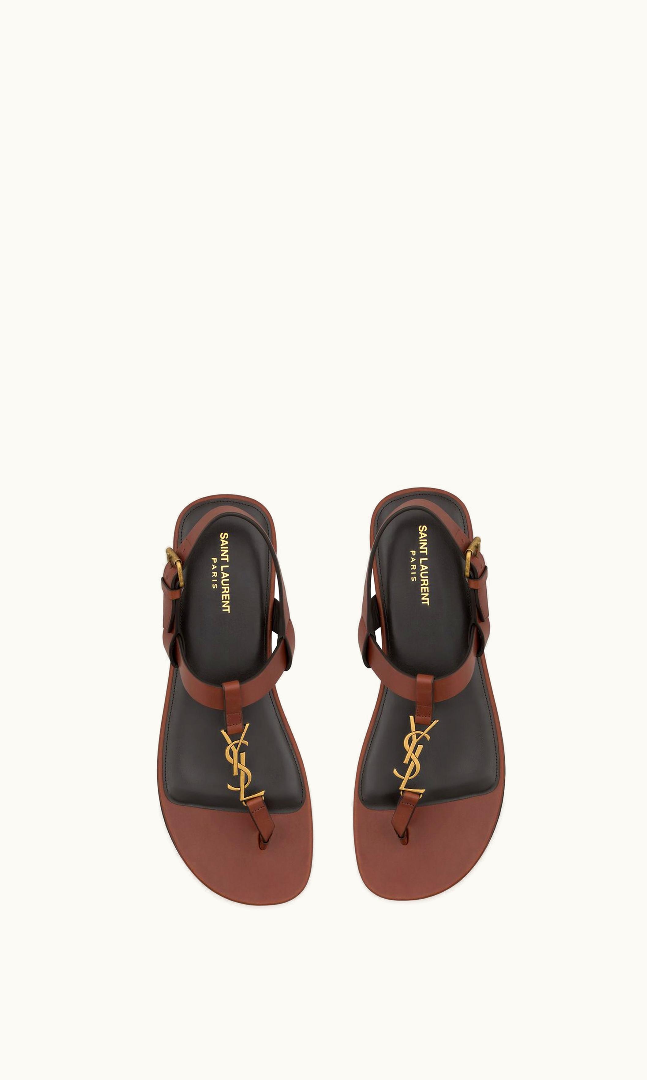 Saint Laurent Saint Laurent Cassandre Sandals In Smooth Leather Dark Papaya