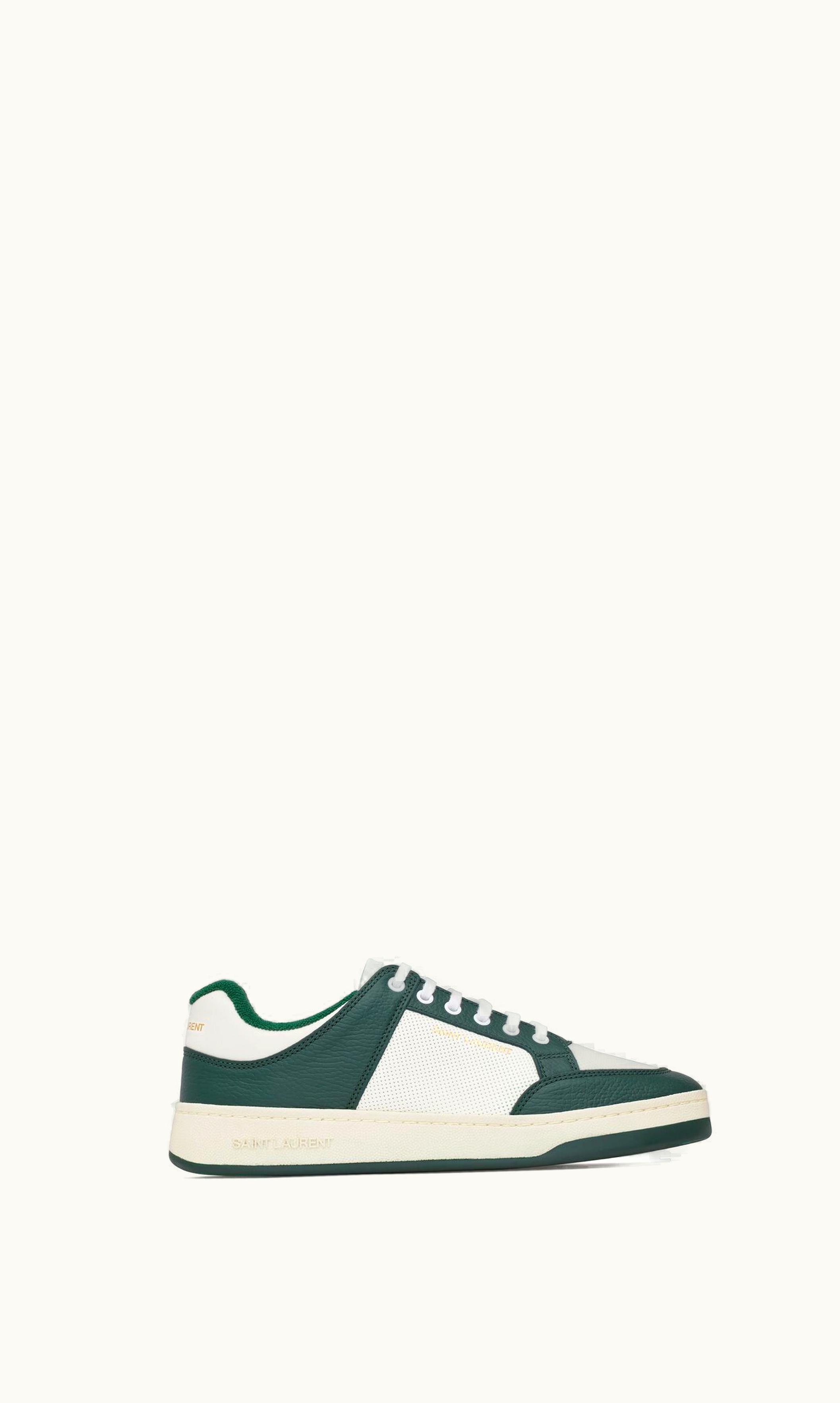 Saint Laurent Saint Laurent Sl / 61 Low-Top Sneakers In Perforated Leather White And Dark Green