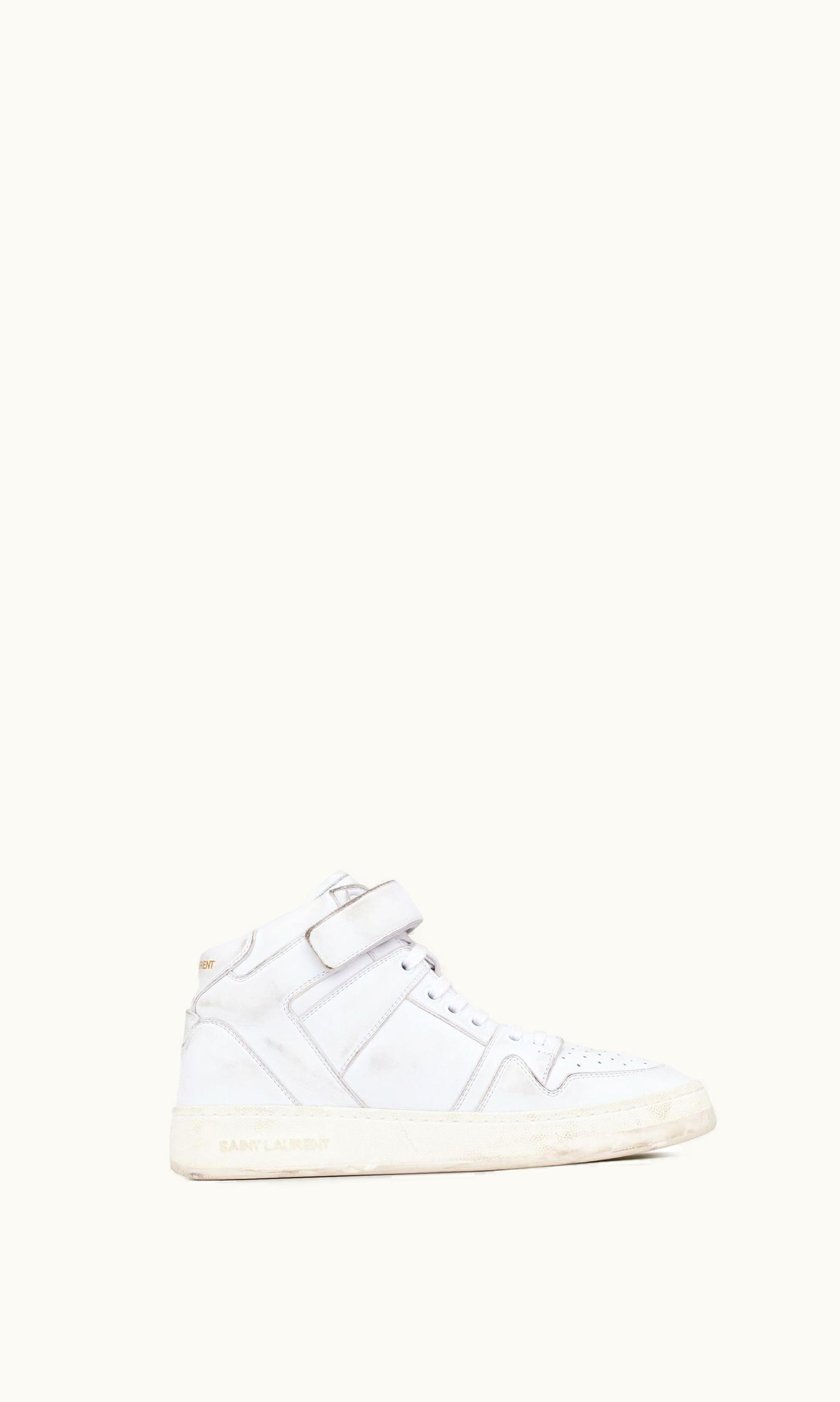 Saint Laurent Saint Laurent Lax Sneakers In Washed-Out Effect Leather Blanc Optique