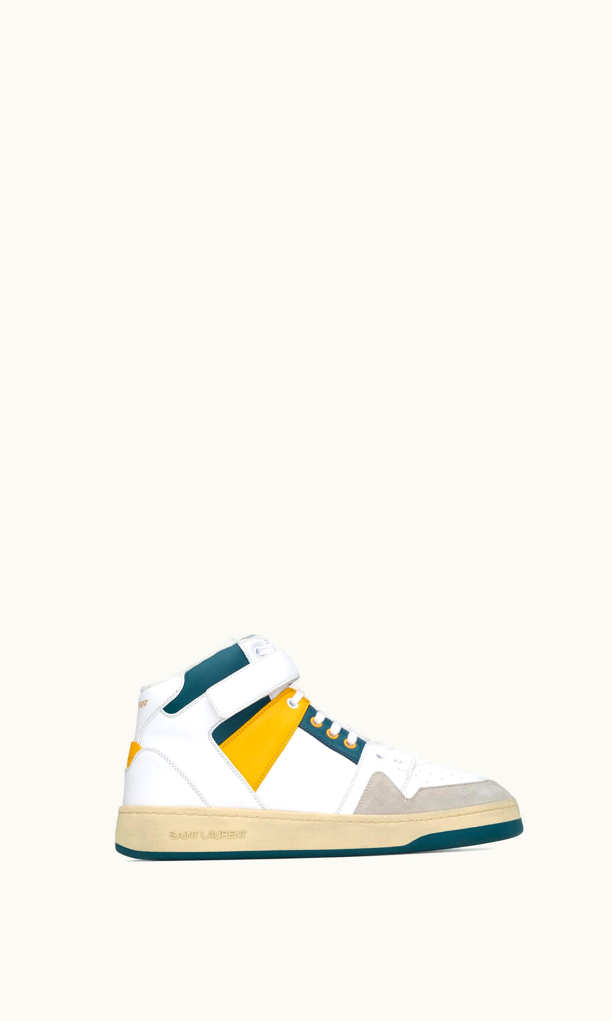 Saint Laurent Saint Laurent Lax Mid-Top Sneakers In Smooth Leather And Suede White, Yellow And Ottanium