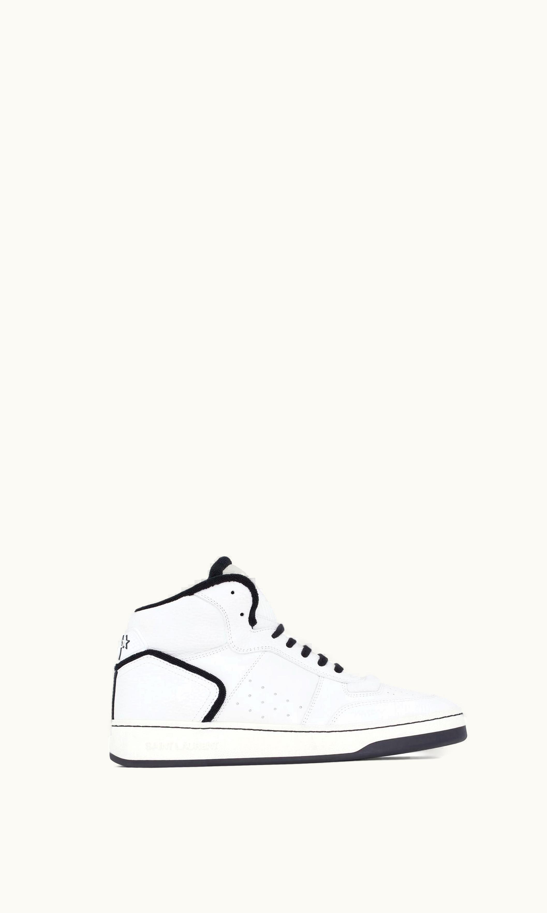 Saint Laurent Saint Laurent Sl / 80 Mid-Top Sneakers In Smooth And Grained Leather Blanc Optique And Black