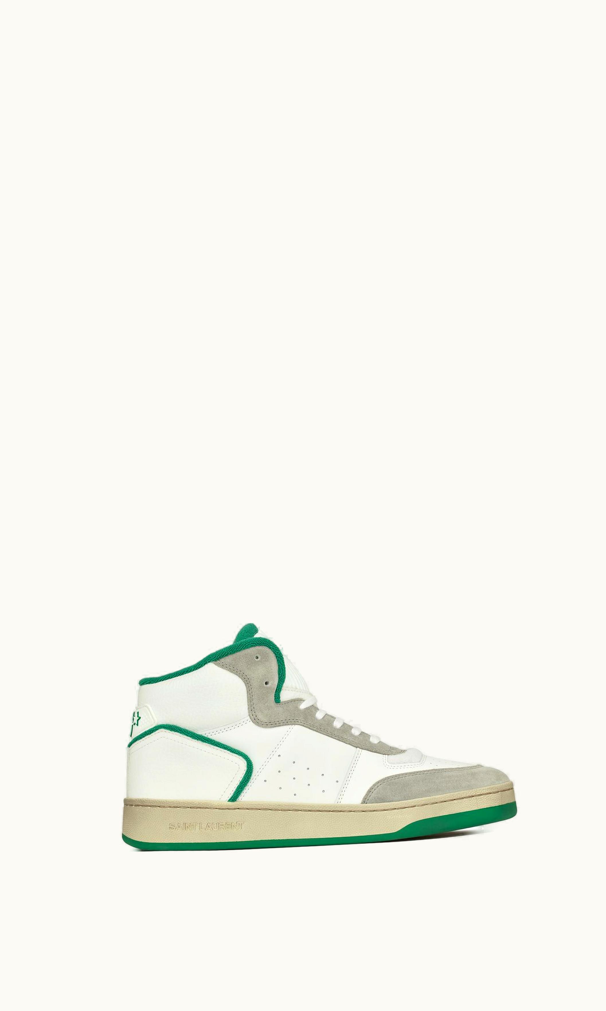 Saint Laurent Saint Laurent Sl / 80 Sneakers In Leather And Suede Blanc Optique, Paris Roof And Garden Green