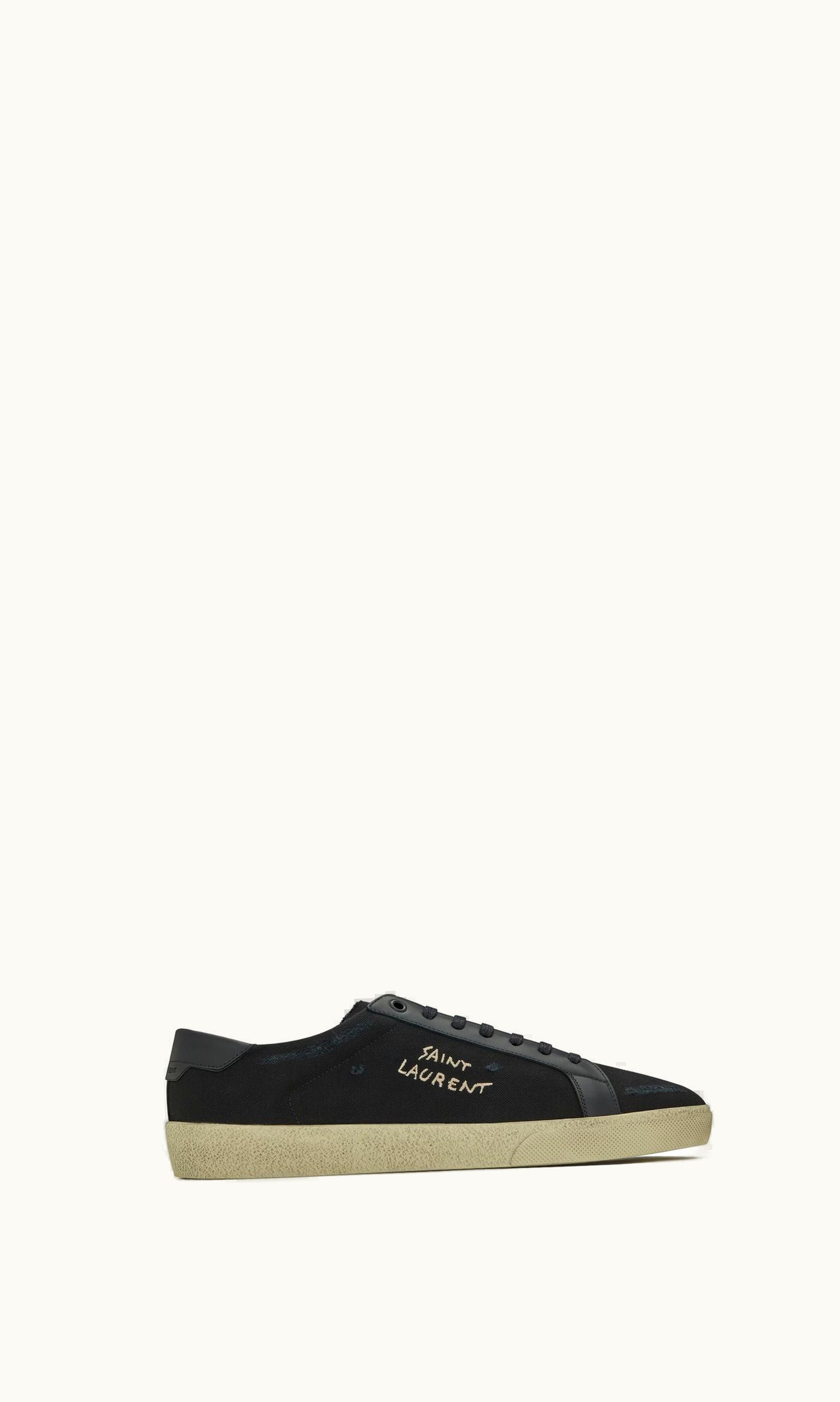 Saint Laurent Saint Laurent Court Classic Sl / 06 Embroidered Sneakers In Canvas And Smooth Leather Black