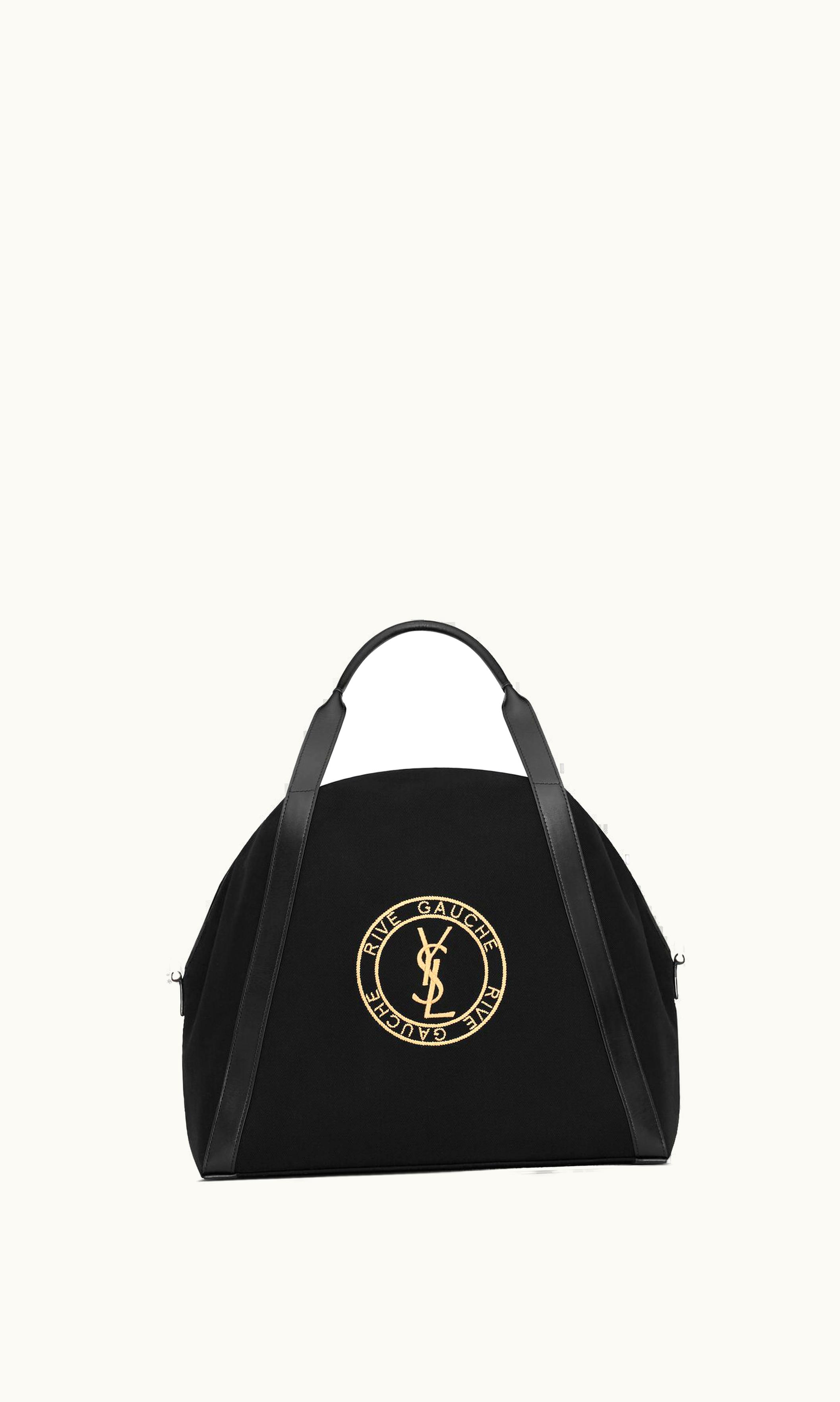 Saint Laurent Saint Laurent Rive Gauche Bowling Tote In Canvas Black And Gold