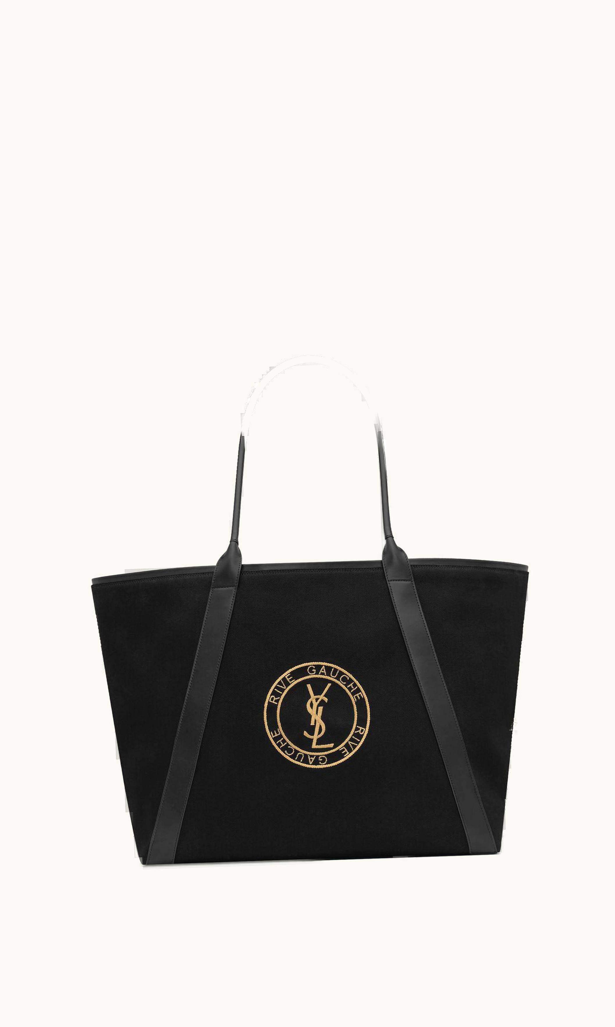 Saint Laurent Saint Laurent Rive Gauche Tote Bag In Canvas Black And Gold