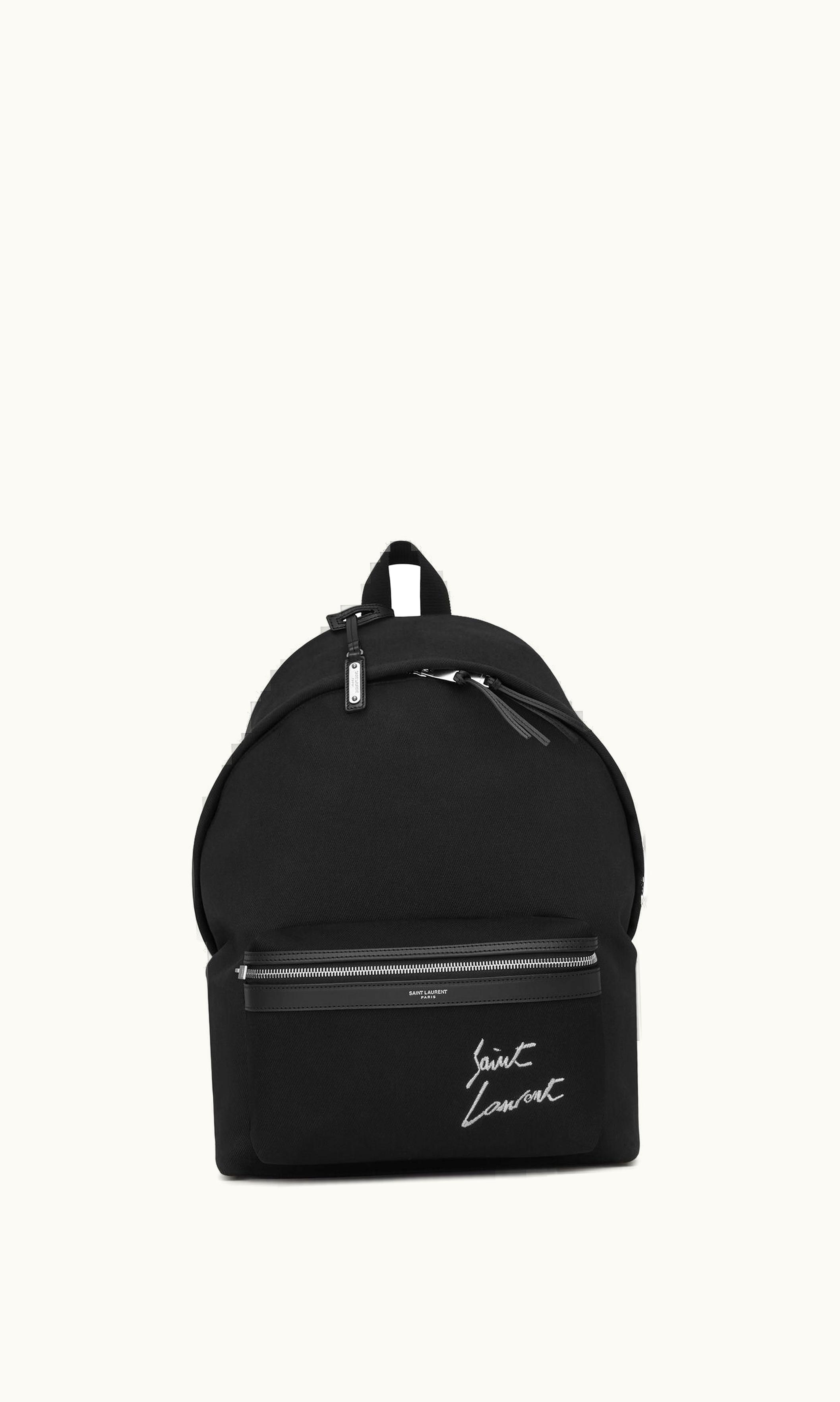 Saint Laurent Saint Laurent Embroidered City Backpack In Canvas Black And White