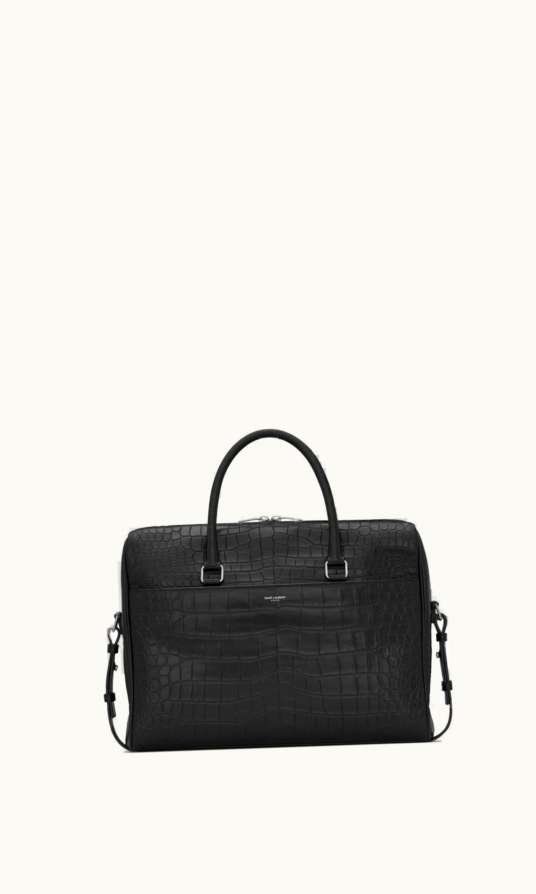 Saint Laurent Duffle Saint Laurent Briefcase Bag In Crocodile-Embossed Matte Leather Black