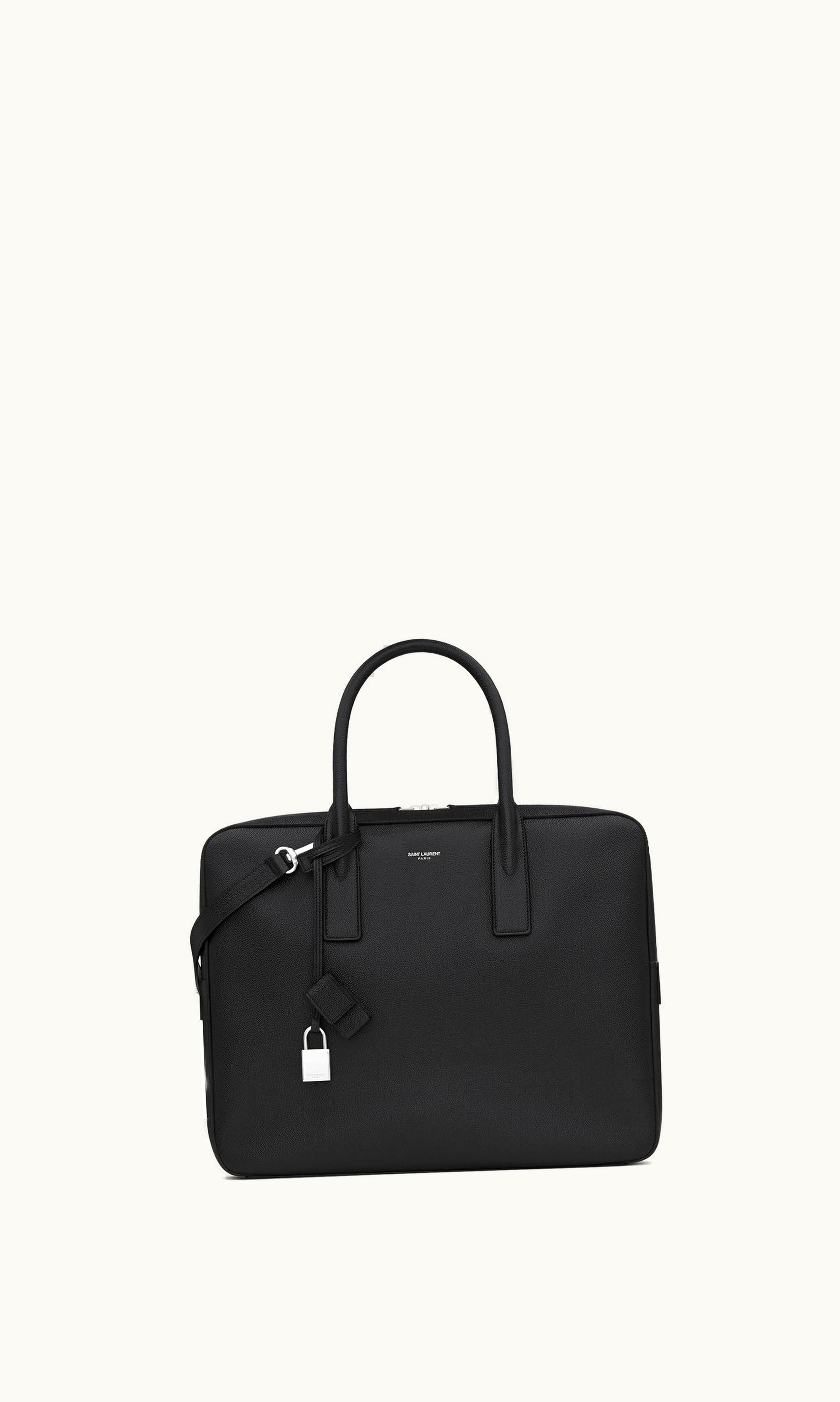 Saint Laurent Saint Laurent Museum Small Flat Briefcase In Black Textured Leather Black