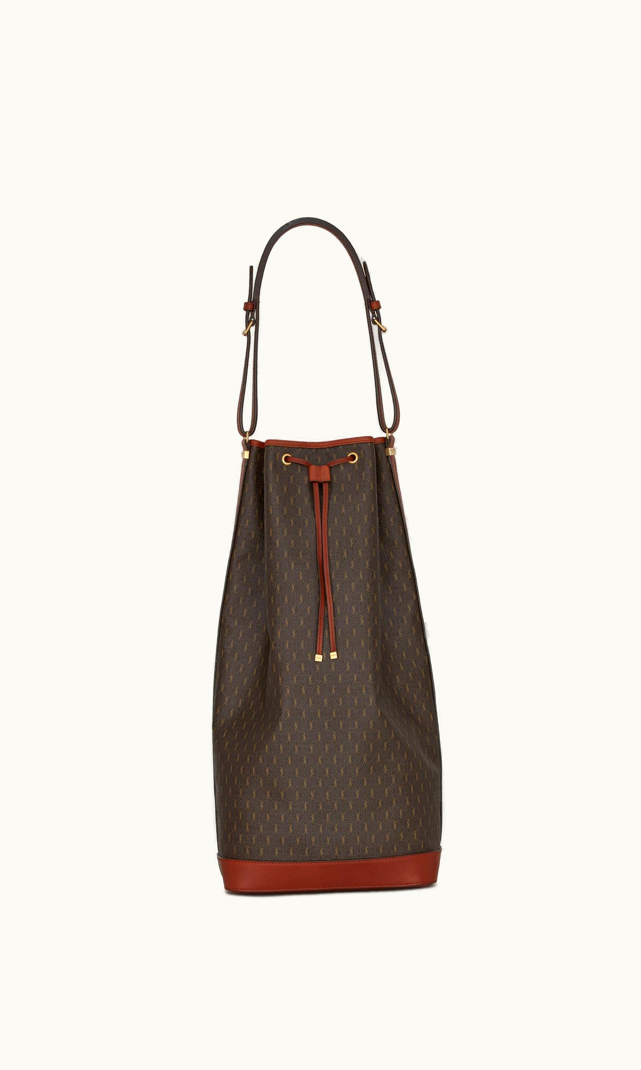 Saint Laurent Saint Laurent Le Monogramme Long Bucket Bag In Cassandre Canvas And Smooth Leather Chestnut
