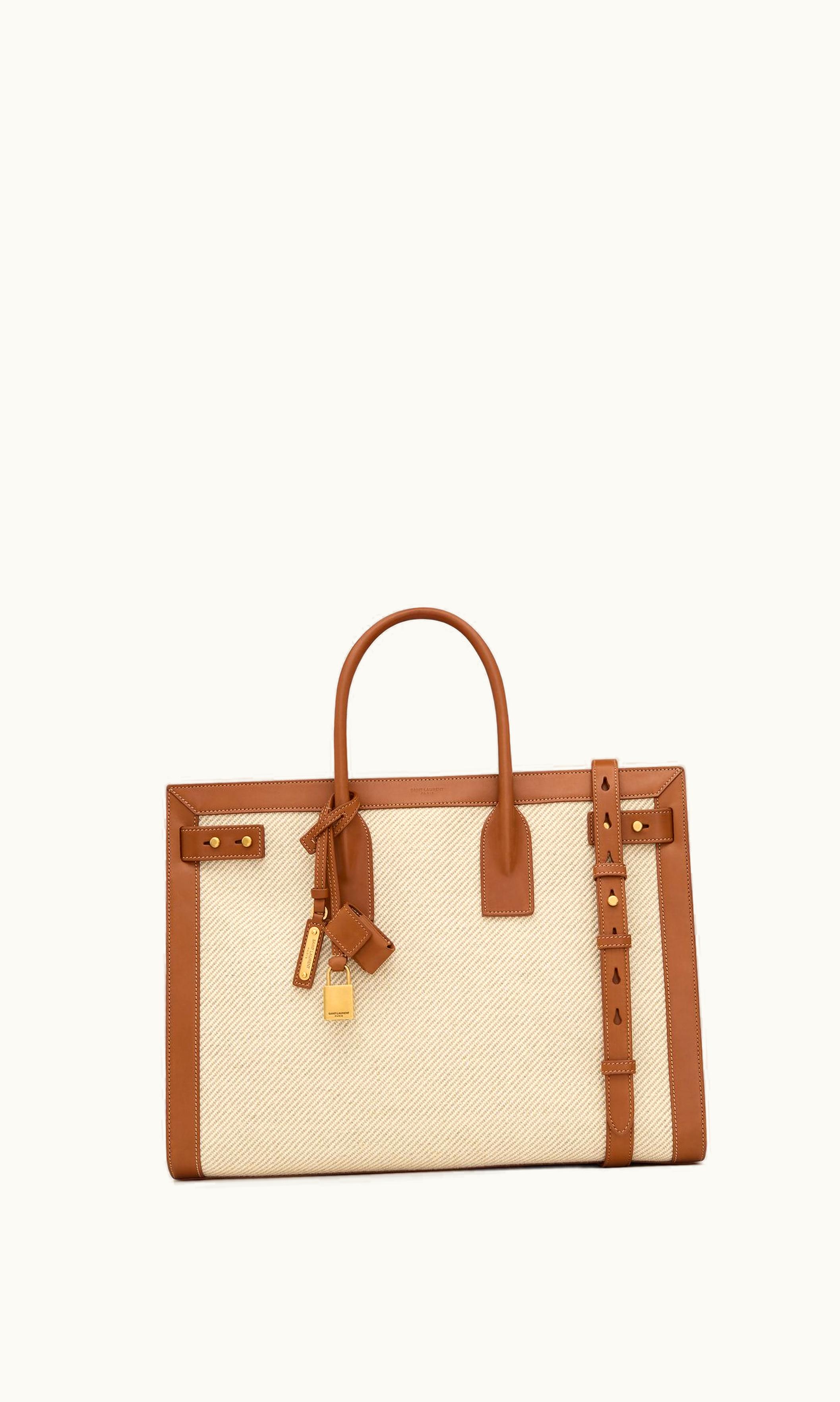 Saint Laurent Saint Laurent Sac De Jour Thin Large In Canvas And Leather Beige Sea Salt And Brick