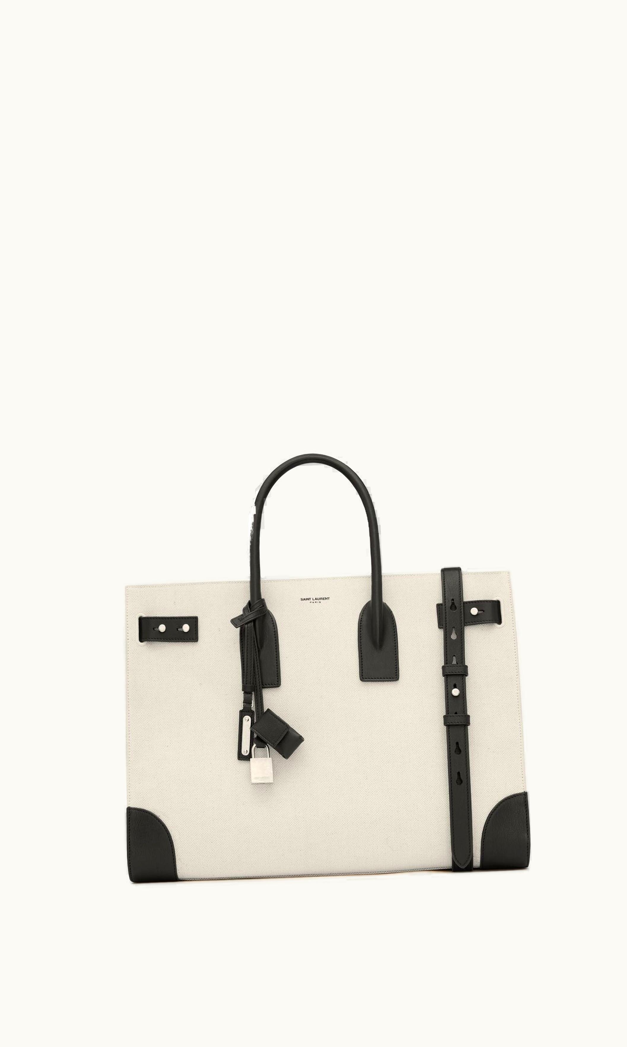 Saint Laurent Saint Laurent Sac De Jour Thin Large In Canvas And Leather Natural And Black