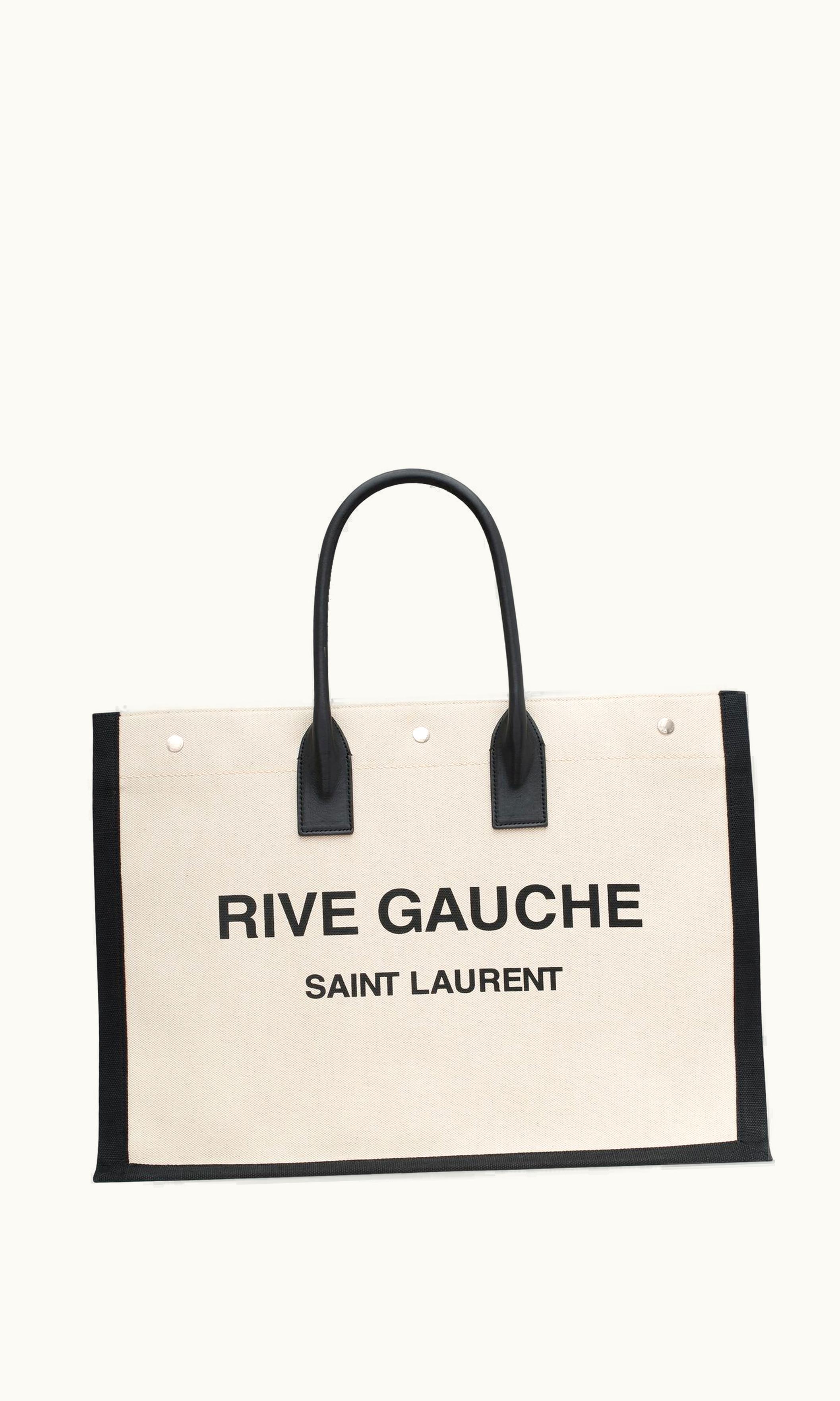 Saint Laurent Saint Laurent Rive Gauche Large Tote Bag In Canvas And Smooth Leather Grege And Black
