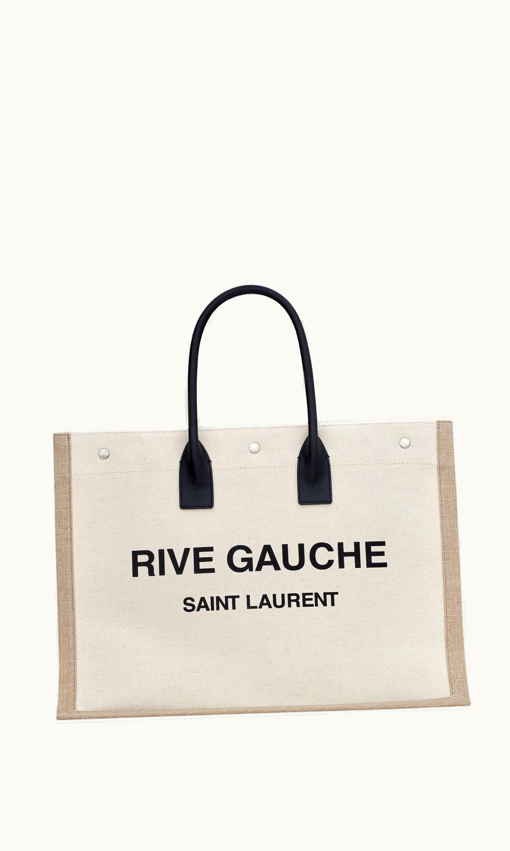 Saint Laurent Saint Laurent Rive Gauche Large Tote Bag In Printed Canvas And Leather Lin Blanc