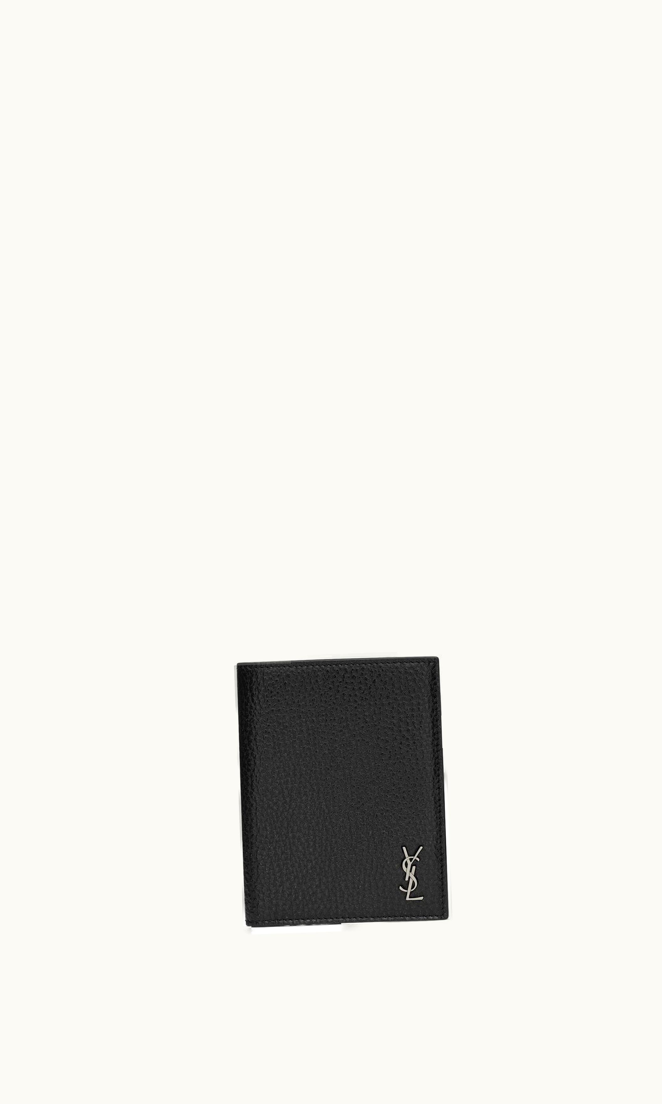 Saint Laurent Saint Laurent Tiny Cassandre Credit Card Wallet In Grained Leather Black