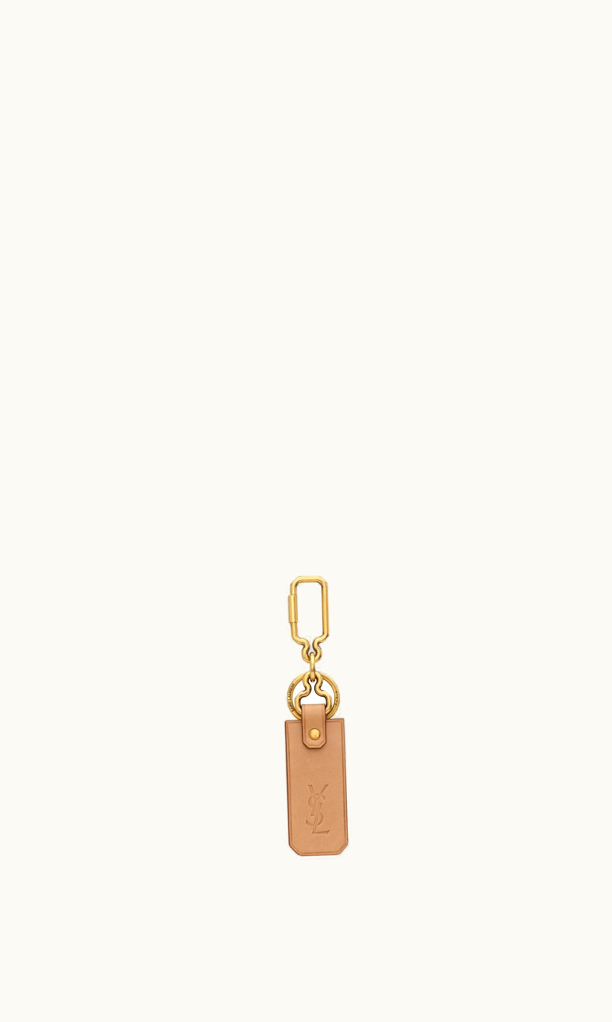 Saint Laurent Cassandre Saint Laurent Keyring In Vegetable-Tanned Leather Vintage Brown Gold