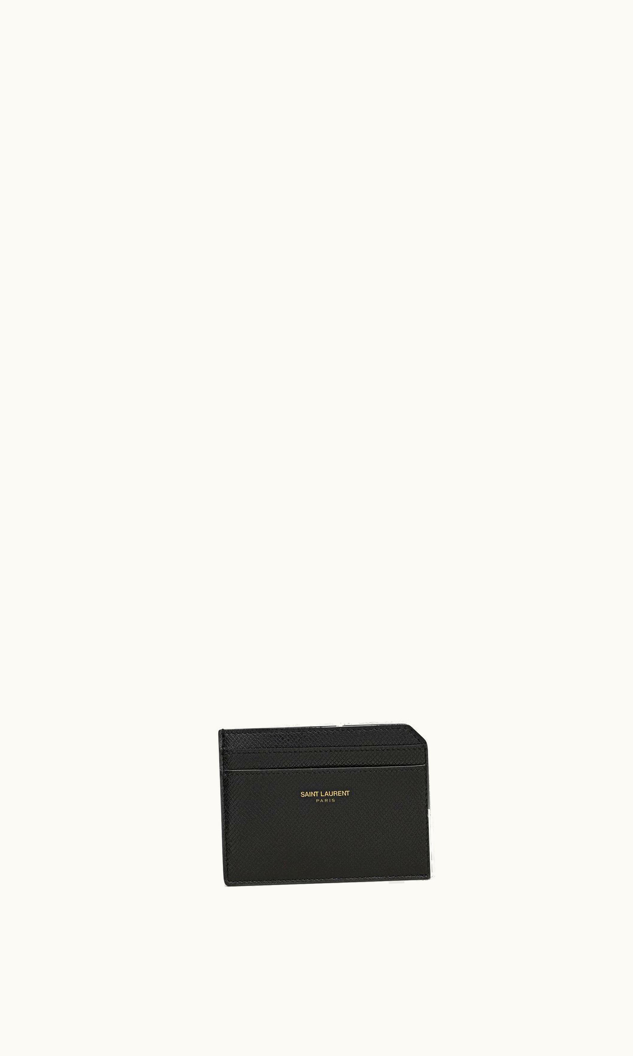 Saint Laurent Saint Laurent Paris Open Card Case In Coated Bark Leather Black