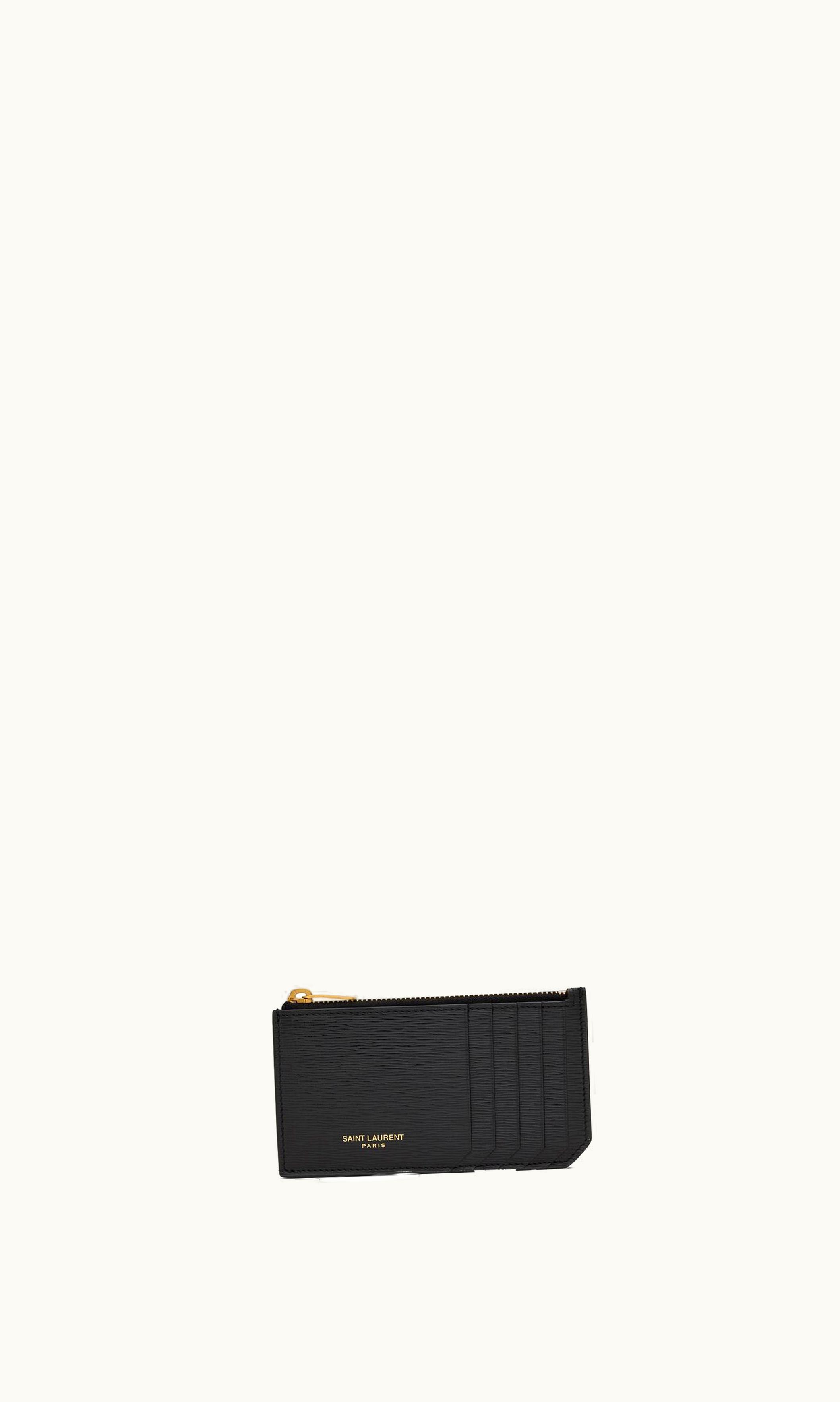 Saint Laurent Saint Laurent Paris Fragments Zip Card Case In Ripple-Embossed Leather Black