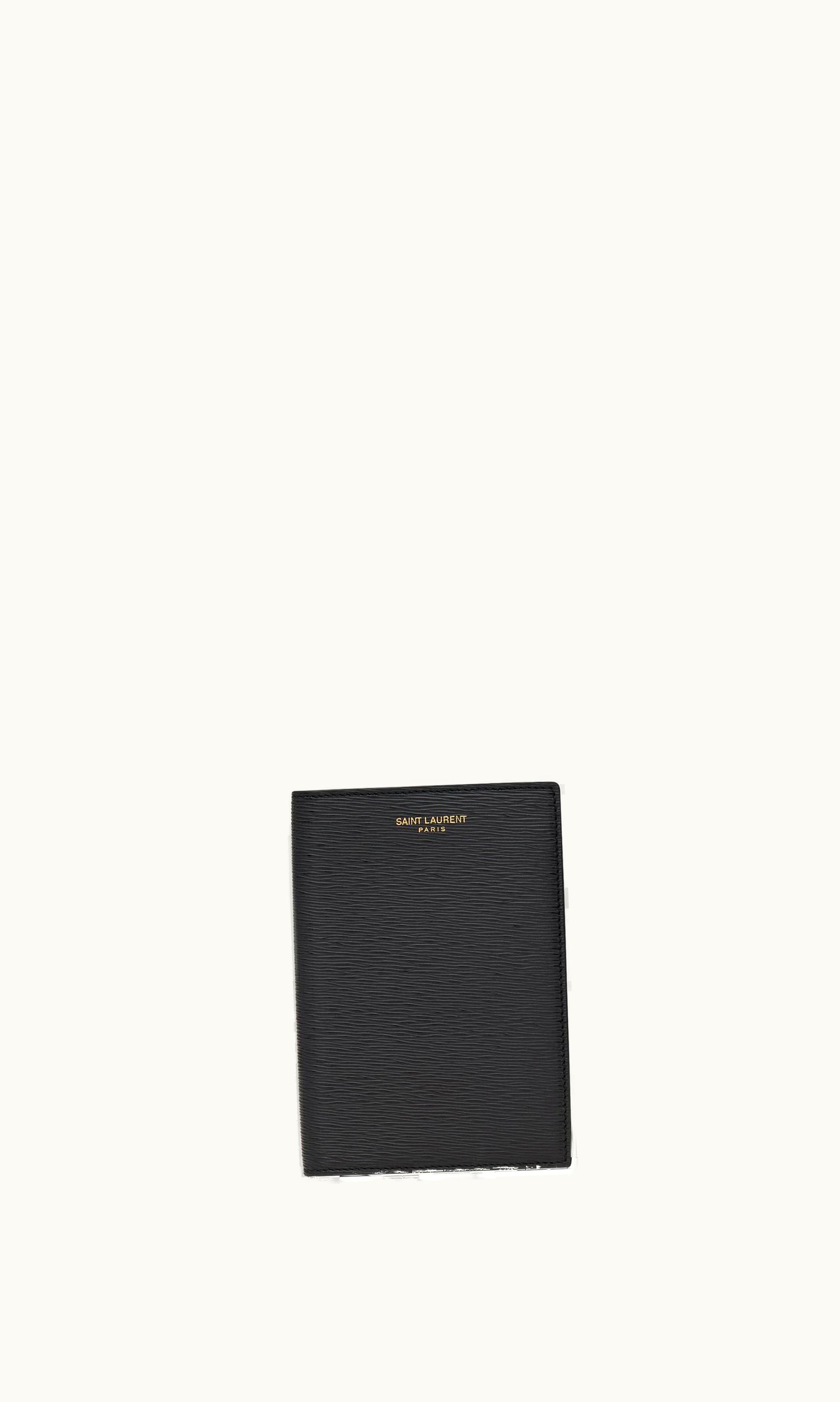 Saint Laurent Saint Laurent Paris Passport Case In Ripple-Embossed Leather Black BLACK