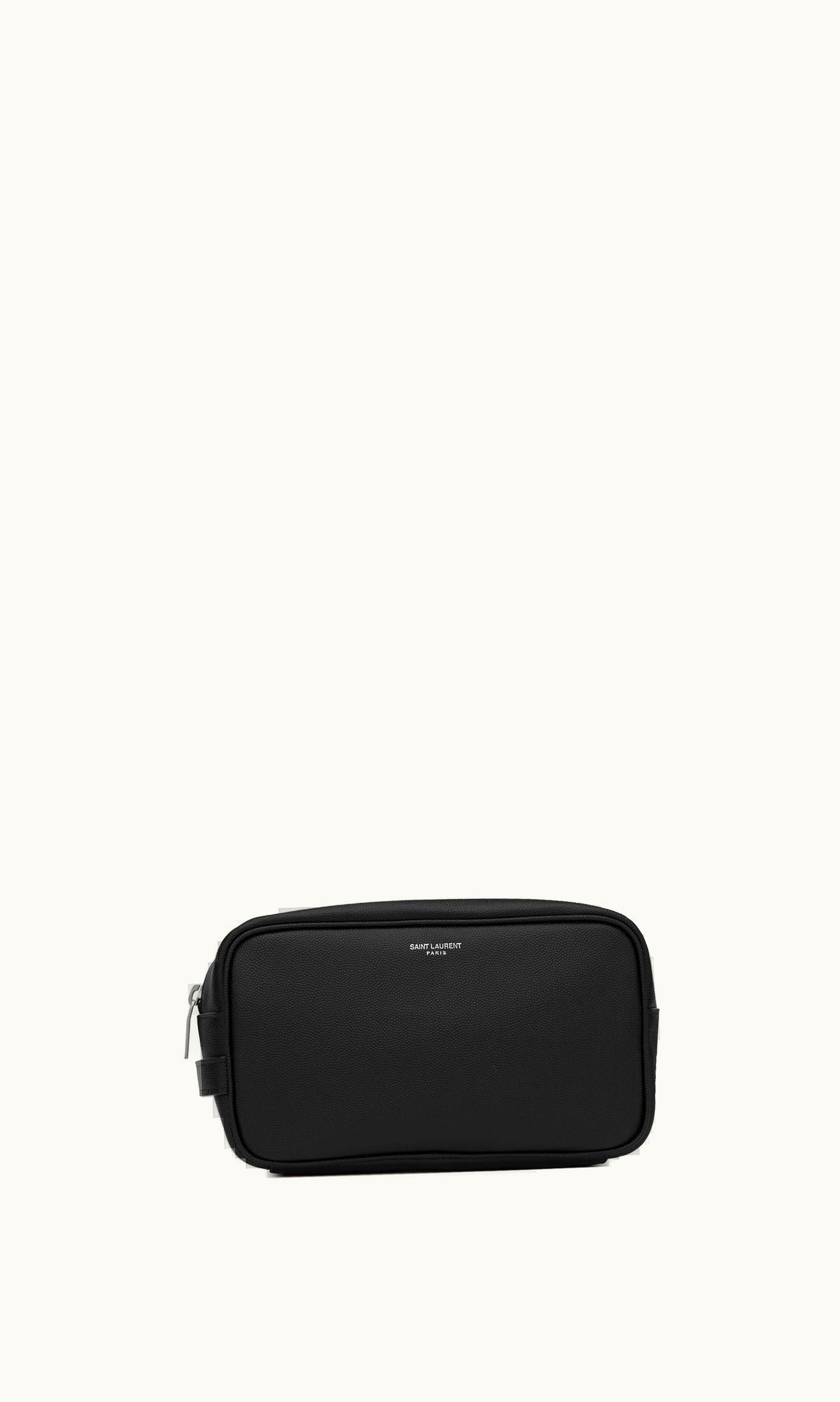 Saint Laurent Saint Laurent Paris Small Grooming Case In Grain De Poudre Embossed Leather Black
