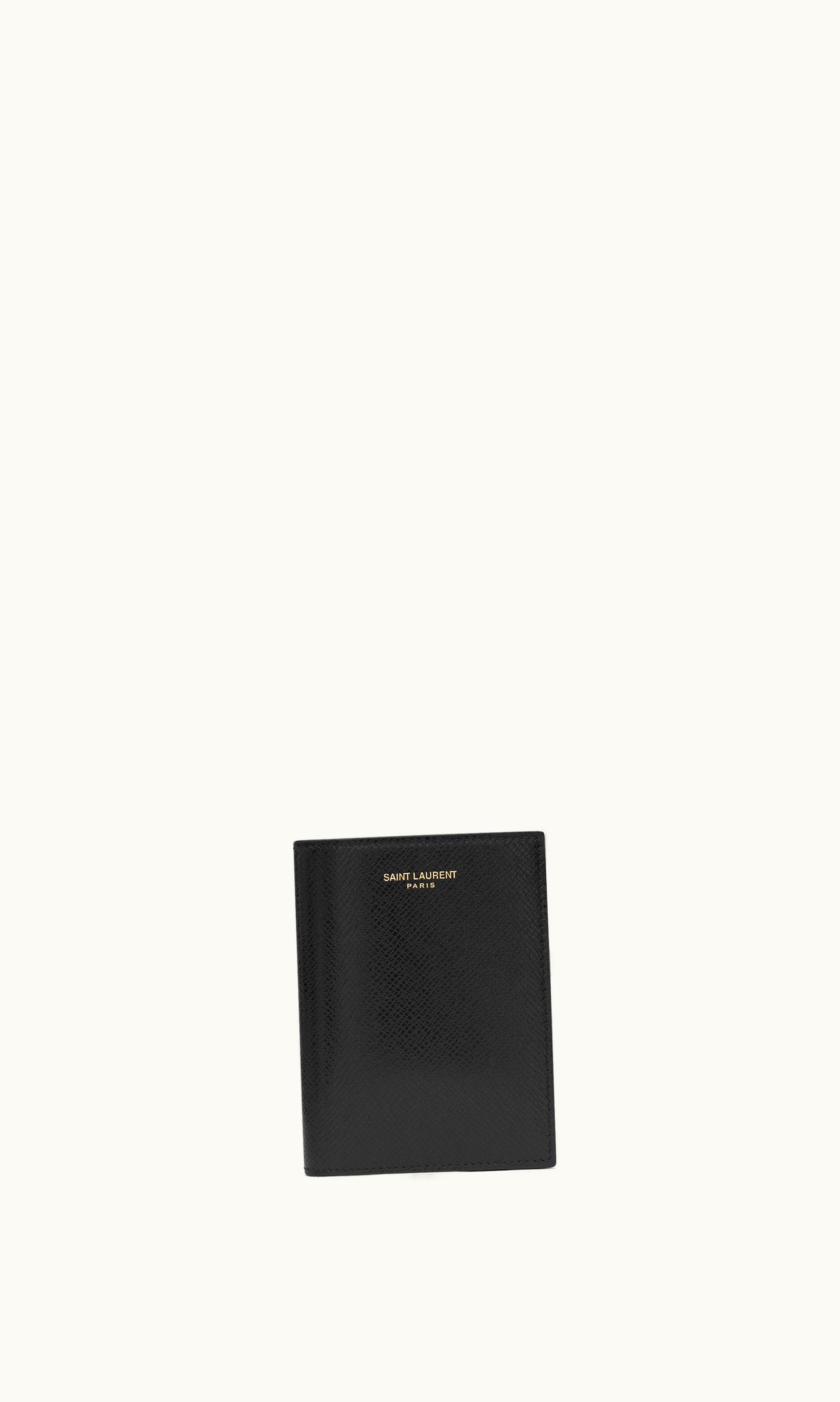 Saint Laurent Saint Laurent Paris Credit Card Wallet In Coated Bark Leather Black