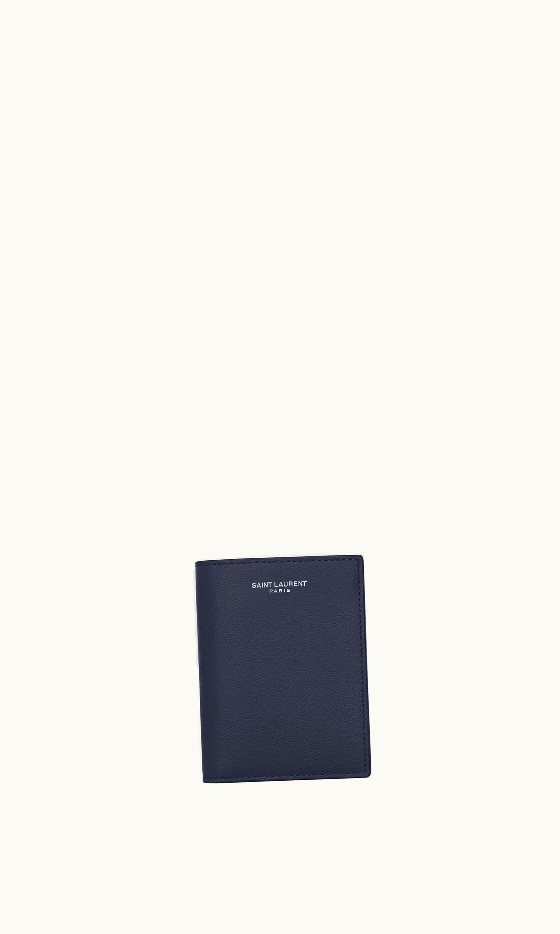 Saint Laurent Saint Laurent Paris Credit Card Wallet In Grain De Poudre Embossed Leather Midnight Blue