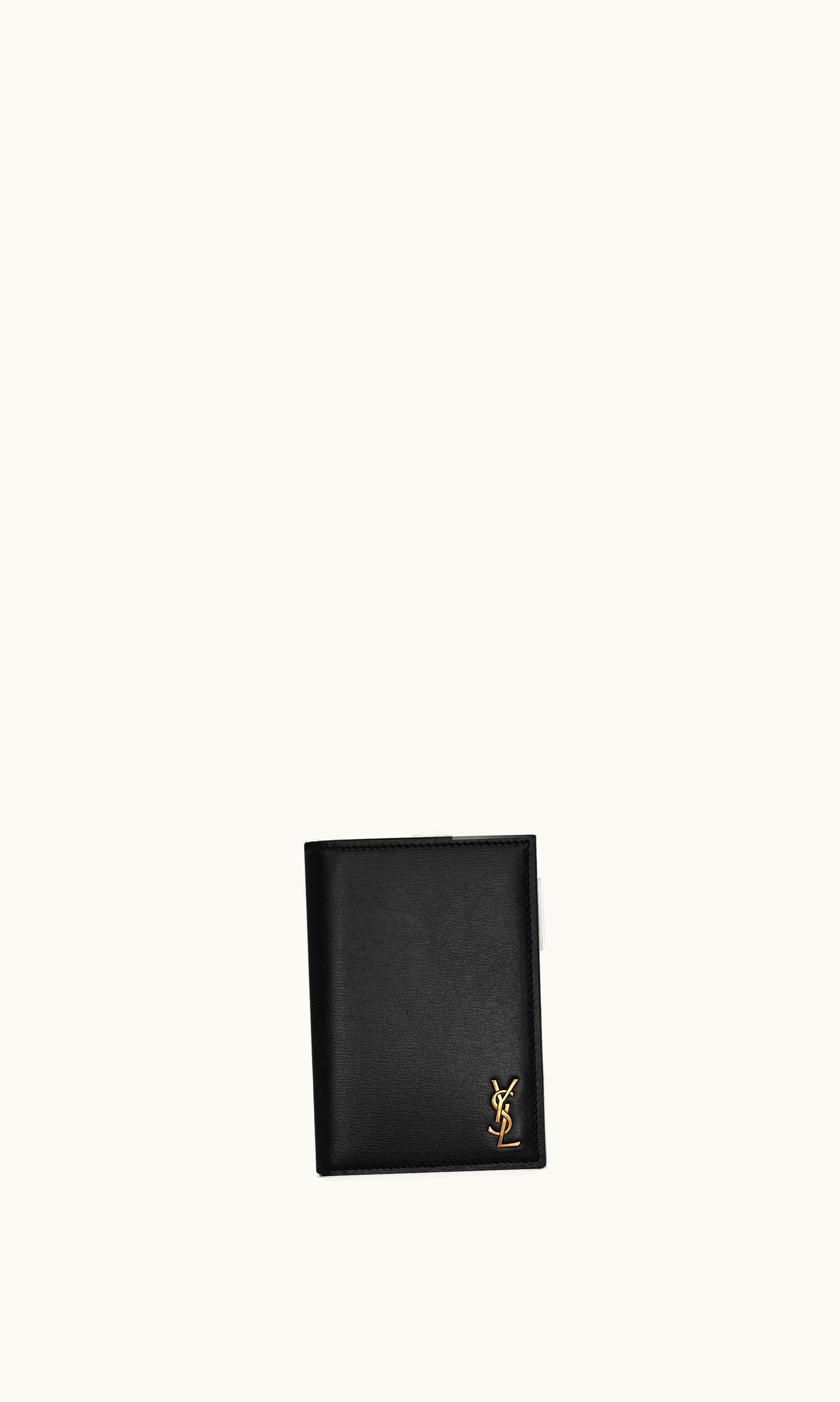Saint Laurent Saint Laurent Tiny Cassandre Credit Card Wallet In Shiny Leather Black