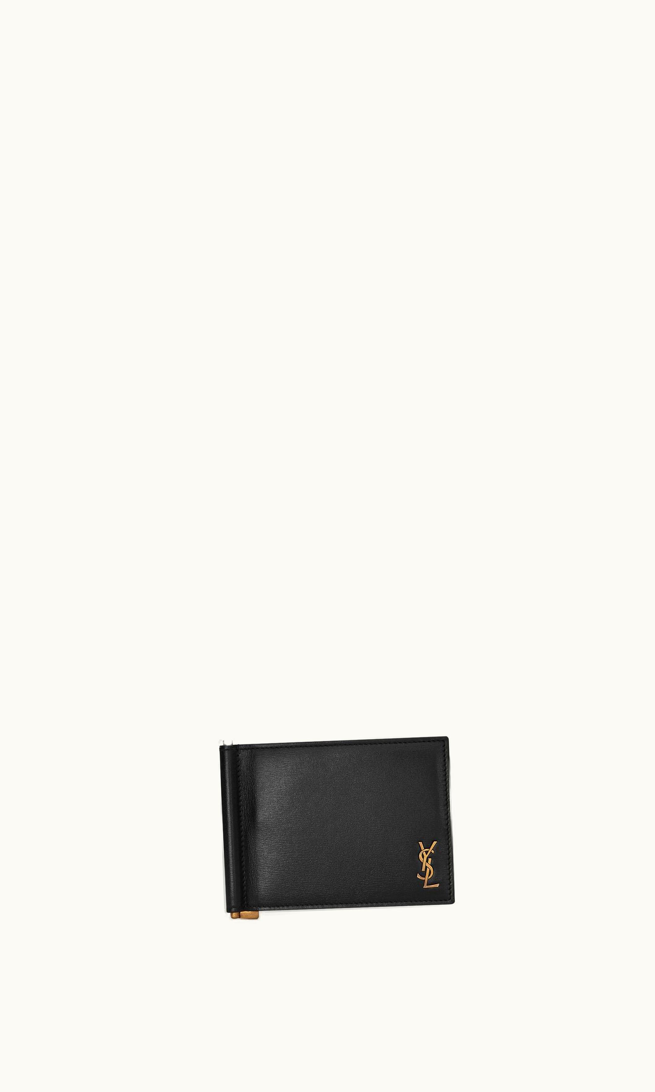 Saint Laurent Saint Laurent Tiny Cassandre Bill Clip Wallet In Shiny Leather Black
