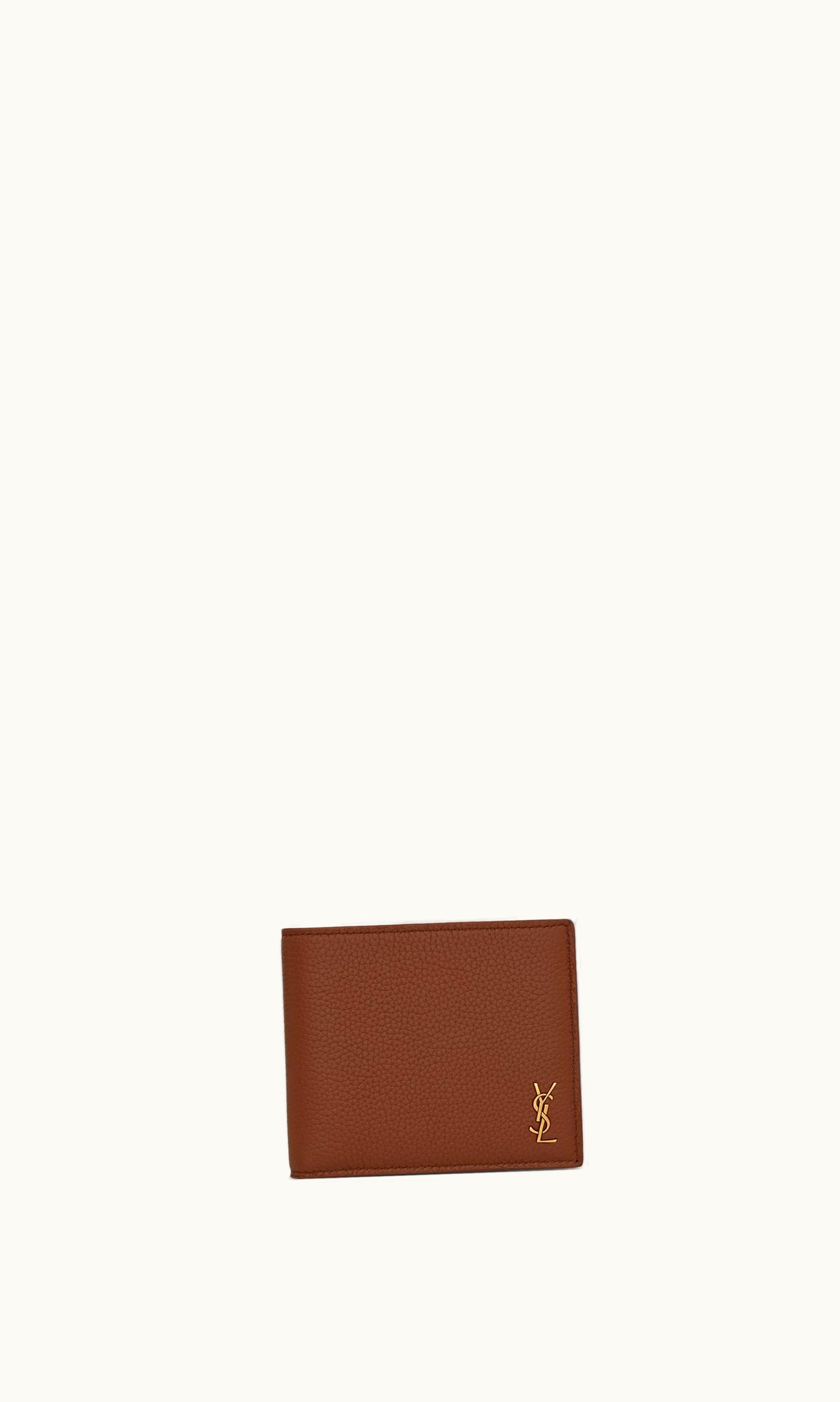 Saint Laurent Saint Laurent Tiny Cassandre East / West Wallet In Grained Leather Toasted Brown