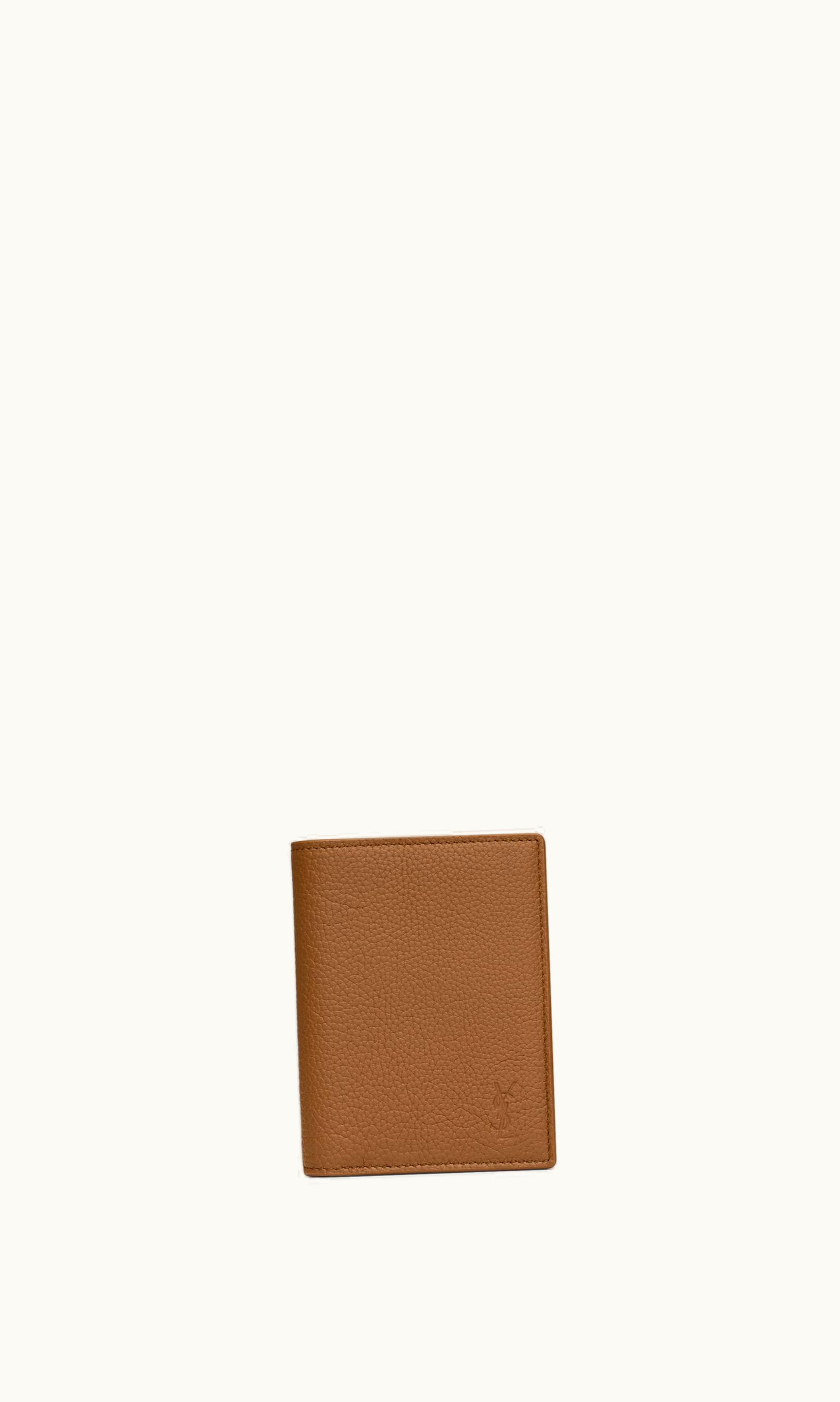 Saint Laurent Cassandre Shadow Saint Laurent Credit Card Wallet In Grained Leather Fox