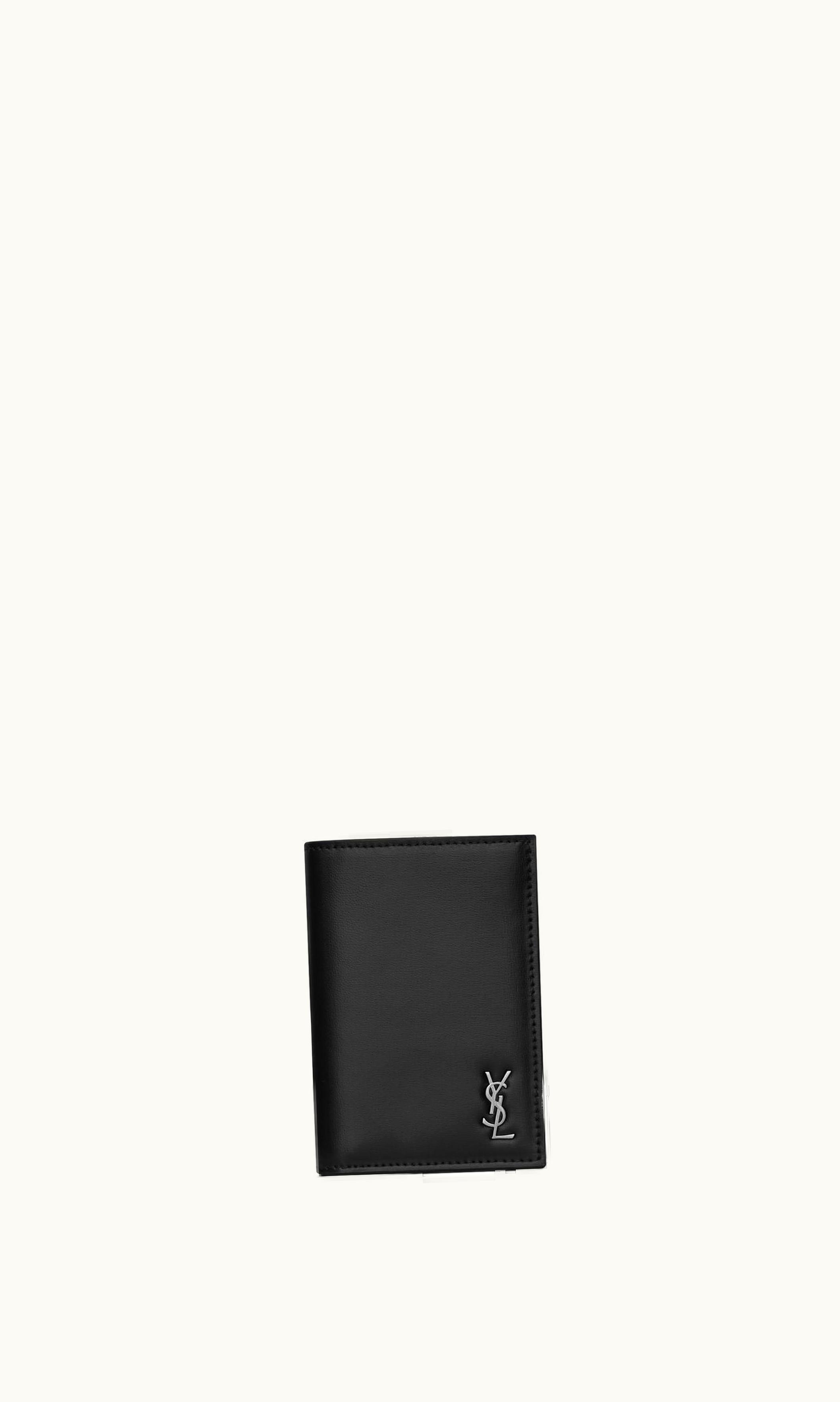 Saint Laurent Saint Laurent Tiny Cassandre Credit Card Wallet In Matte Leather Black
