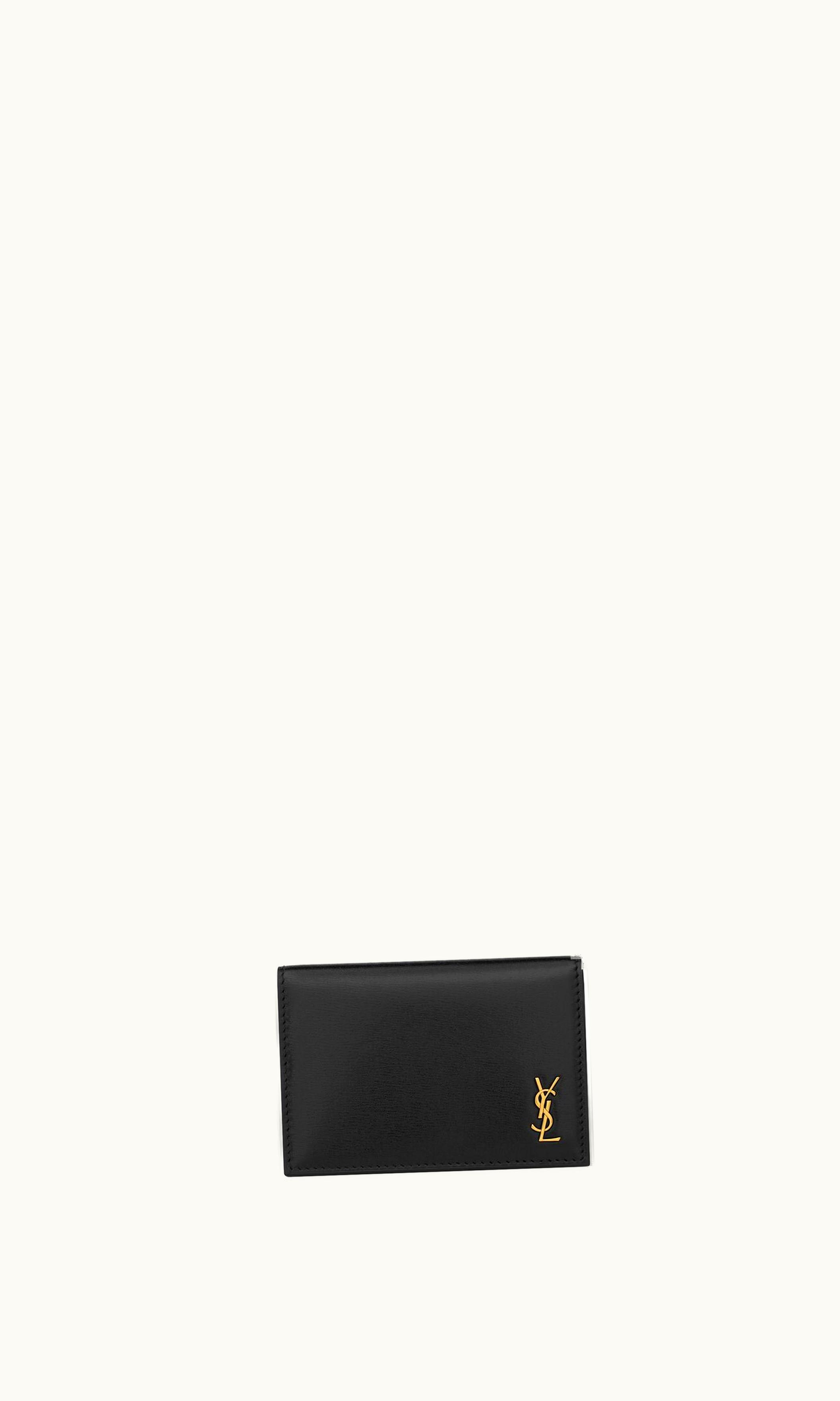 Saint Laurent Saint Laurent Tiny Cassandre Business Card Case In Glossy Leather Black