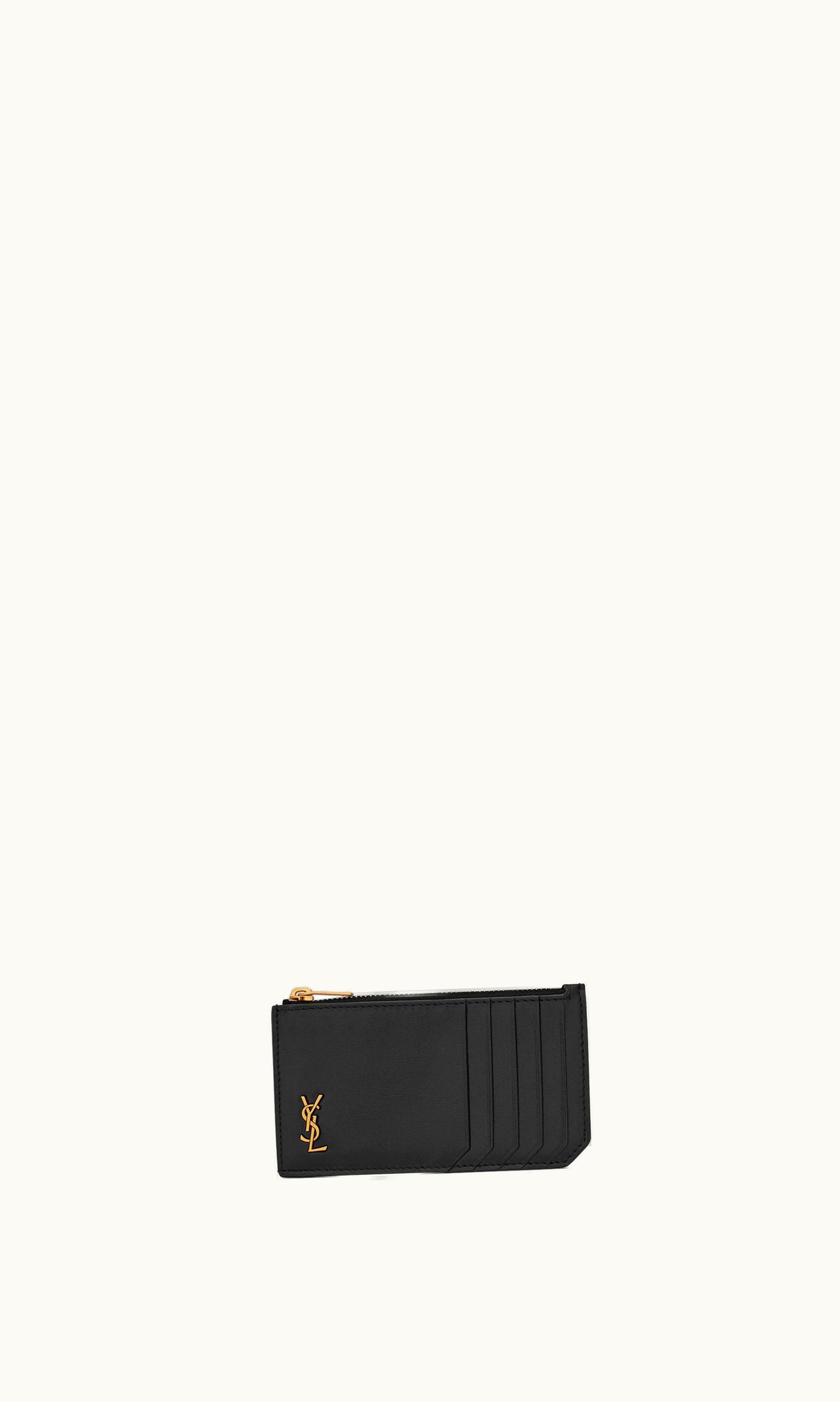 Saint Laurent Saint Laurent Tiny Cassandre Zipped Fragments Credit Card Case In Shiny Leather Black