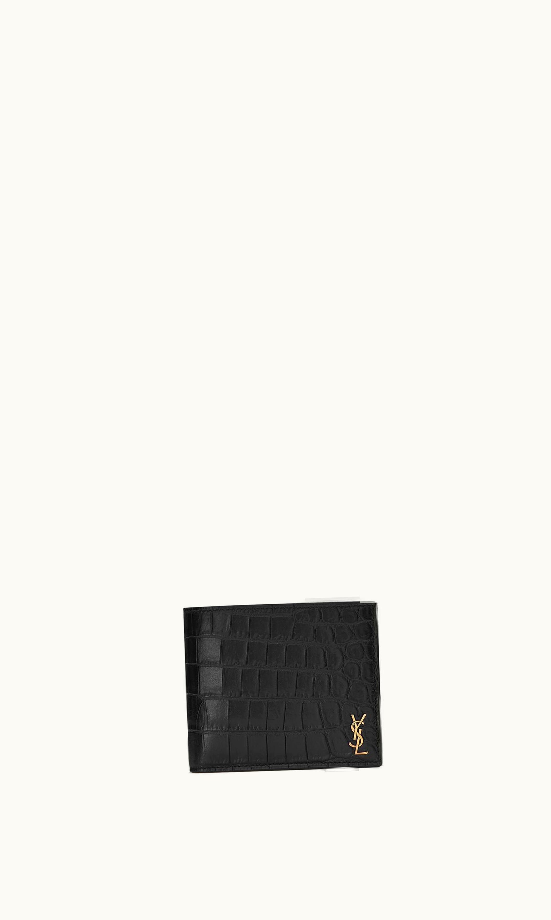 Saint Laurent Saint Laurent Tiny Cassandre East / West Wallet With Coin Purse In Crocodile-Embossed Matte Leather Black