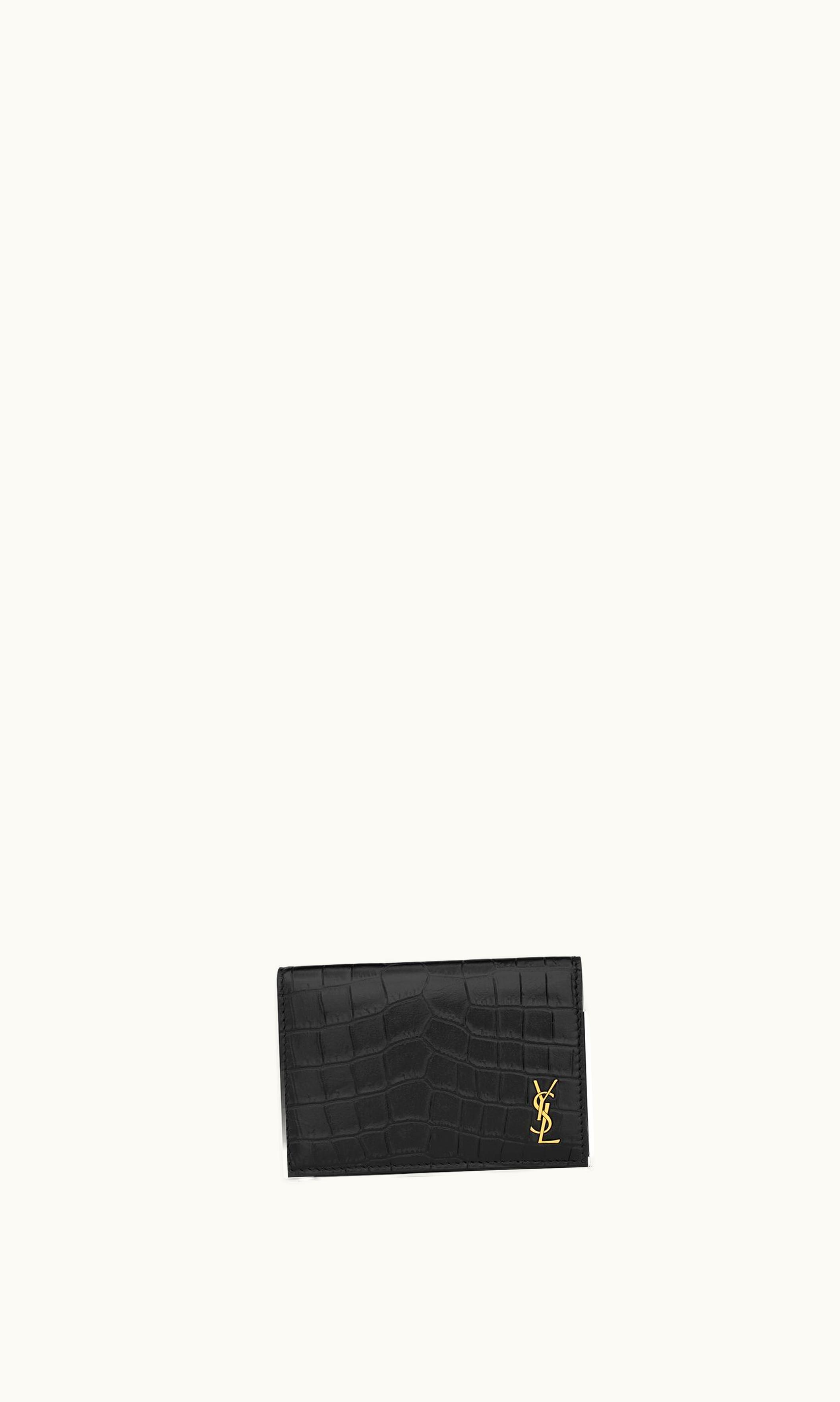 Saint Laurent Saint Laurent Tiny Cassandre Business Card Case In Crocodile-Embossed Leather Black