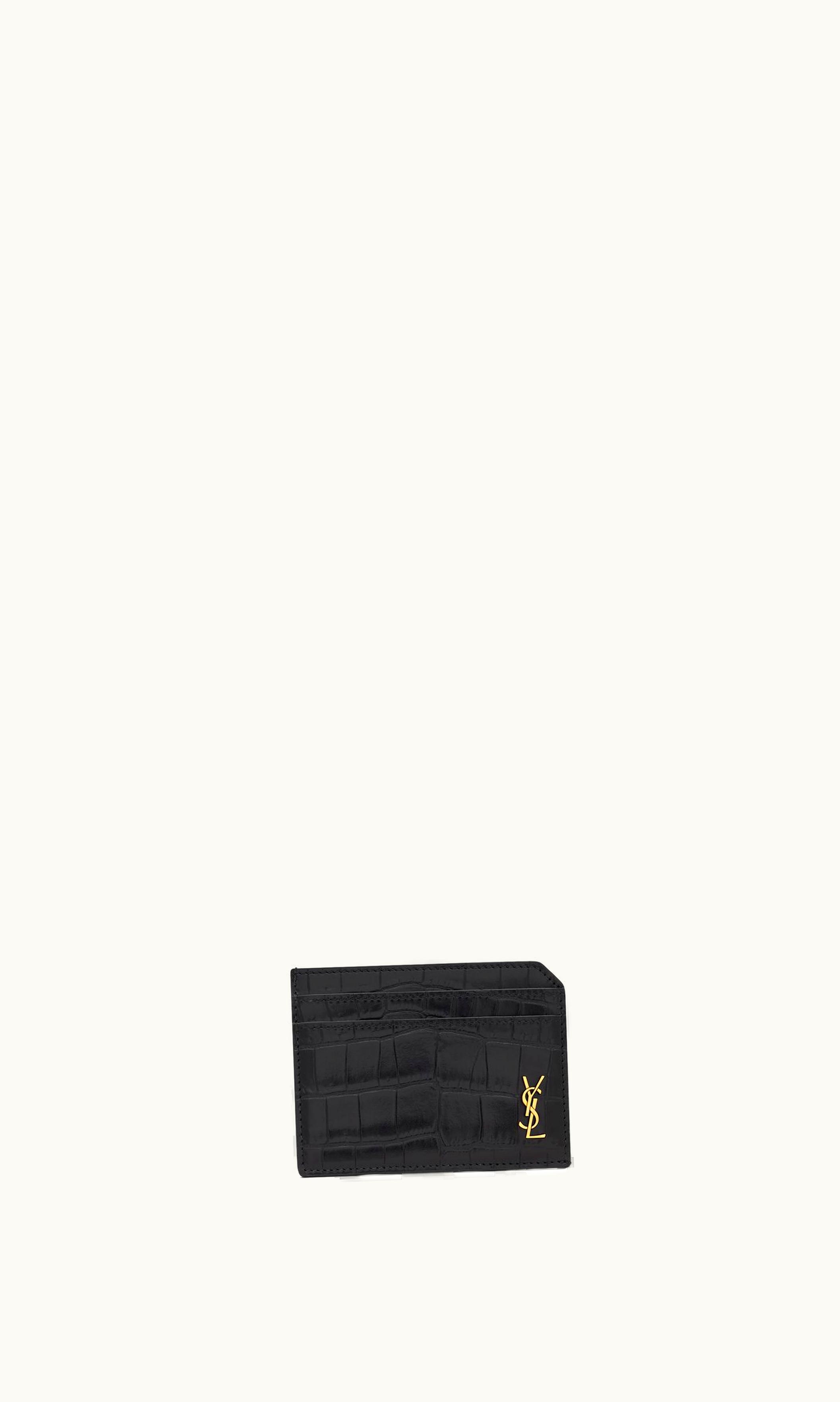 Saint Laurent Saint Laurent Tiny Cassandre Open Card Case In Matte Crocodile-Embossed Leather Black