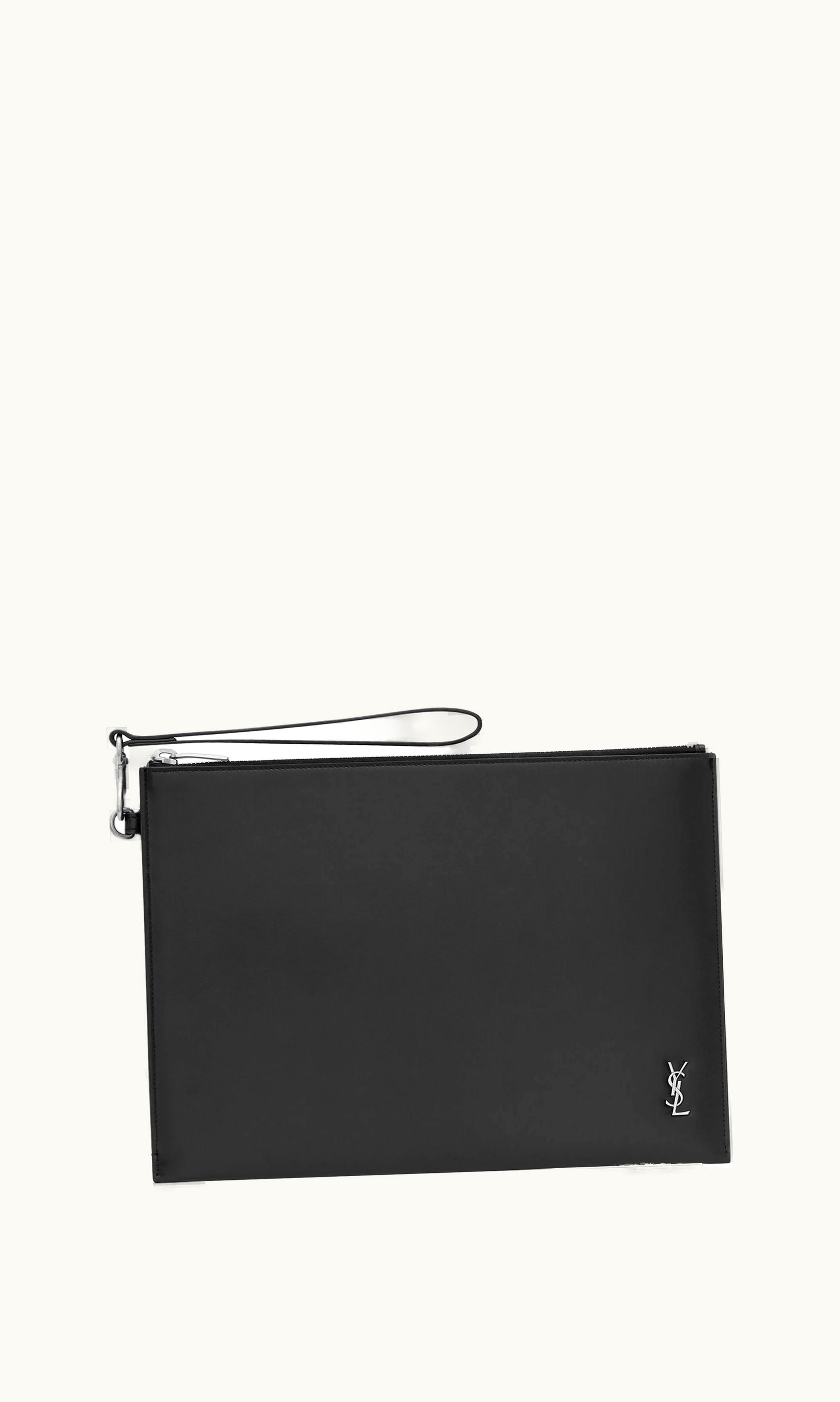 Saint Laurent Saint Laurent Tiny Cassandre Zipped Tablet Holder In Shiny Leather Noir