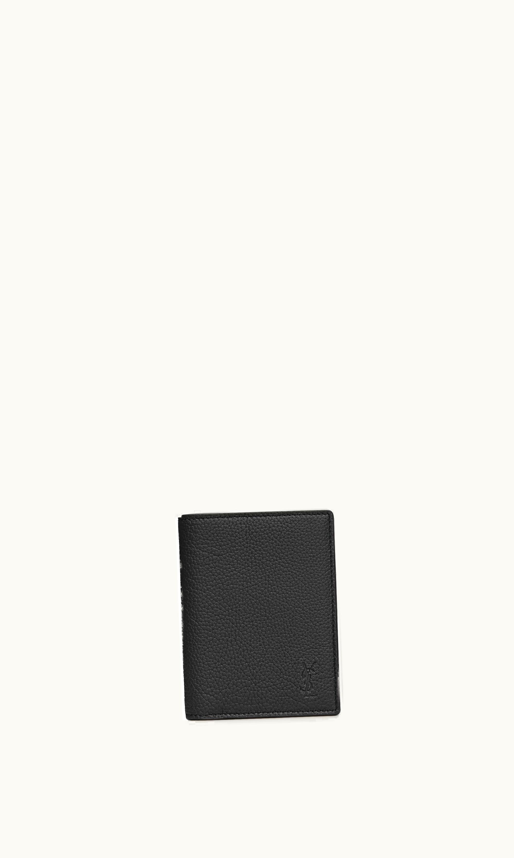 Saint Laurent Cassandre Shadow Saint Laurent Credit Card Wallet In Grained Leather Black