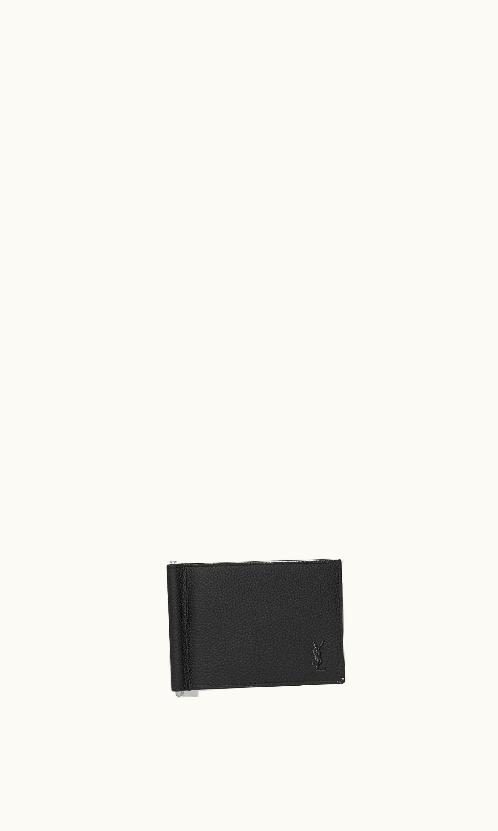 Saint Laurent Cassandre Shadow Saint Laurent Bill Clip Wallet In Grained Leather Black