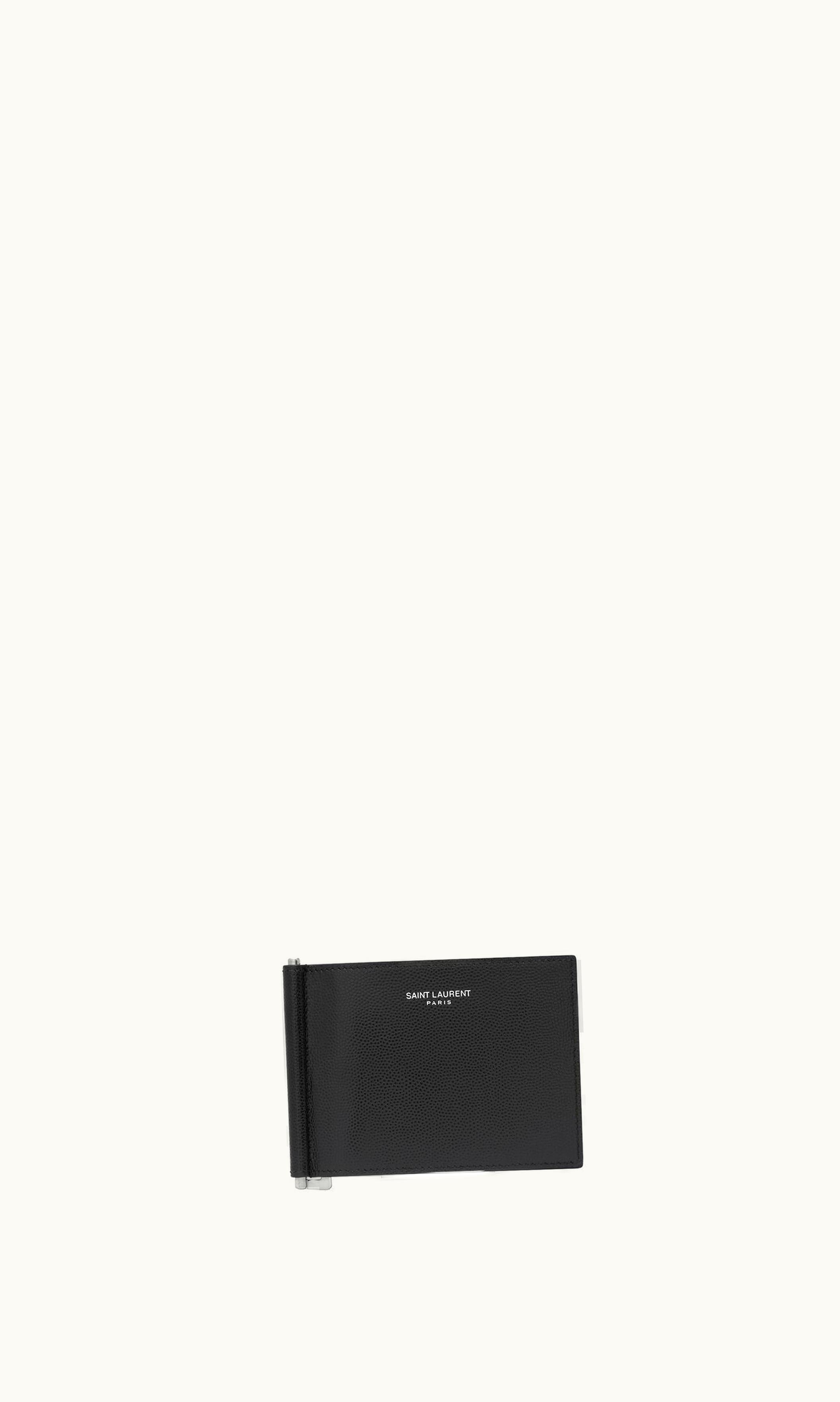 Saint Laurent Saint Laurent Paris Bill Clip Wallet In Grain De Poudre Embossed Leather Black