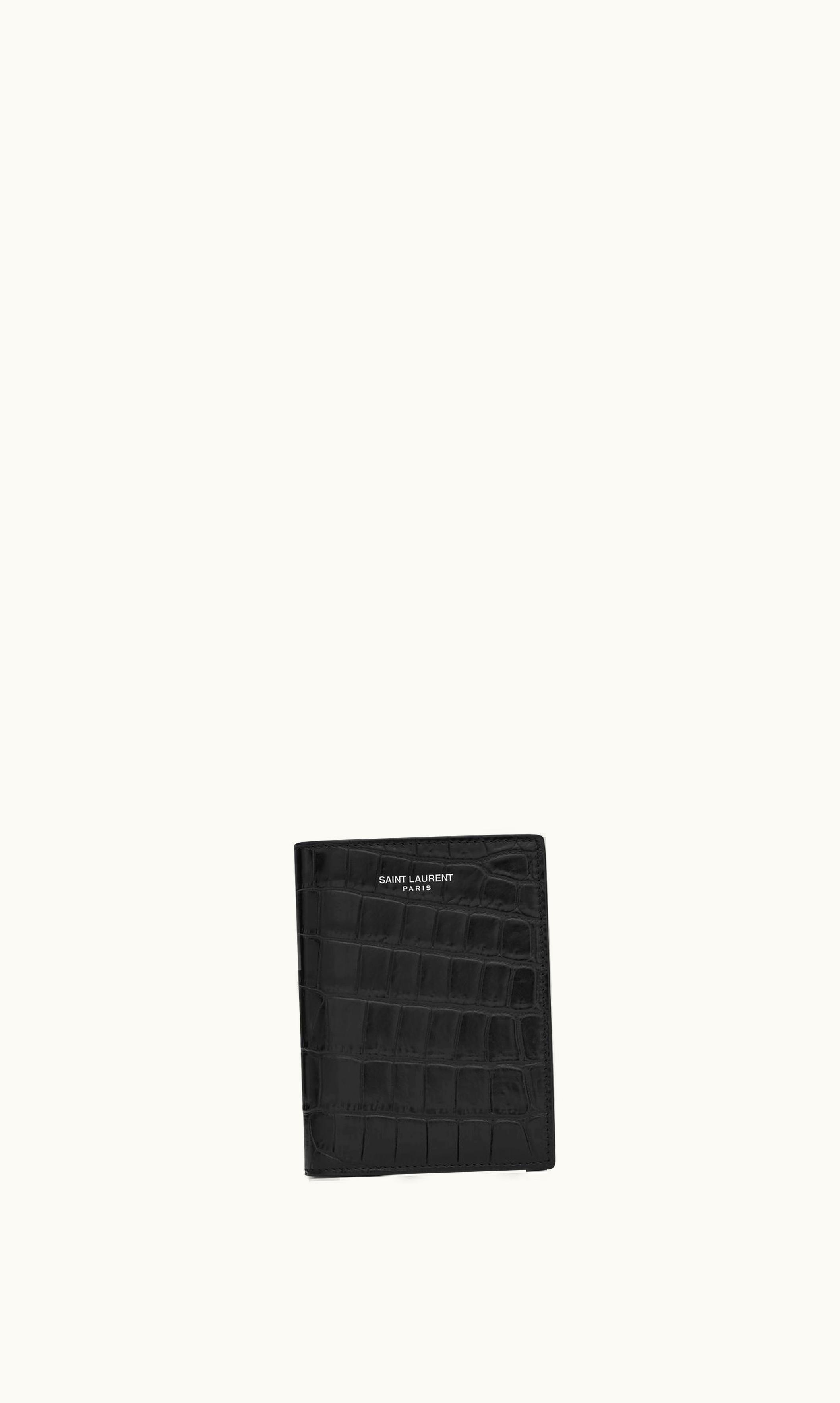 Saint Laurent Saint Laurent Paris Credit Card Wallet In Matte Crocodile-Embossed Leather Black