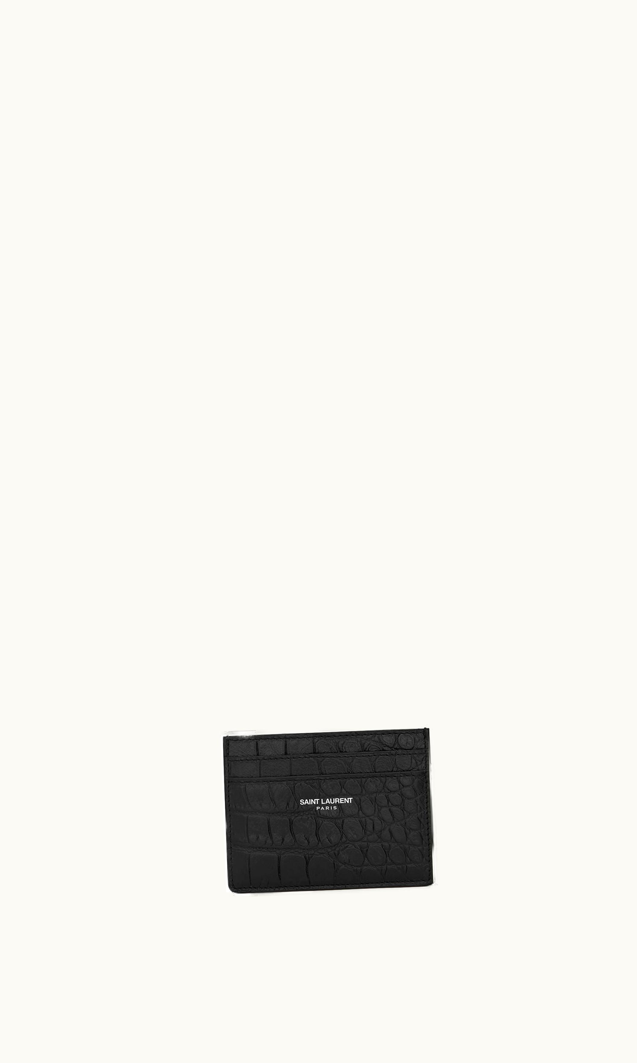 Saint Laurent Saint Laurent Paris Credit Card Case In Crocodile-Embossed Leather Black