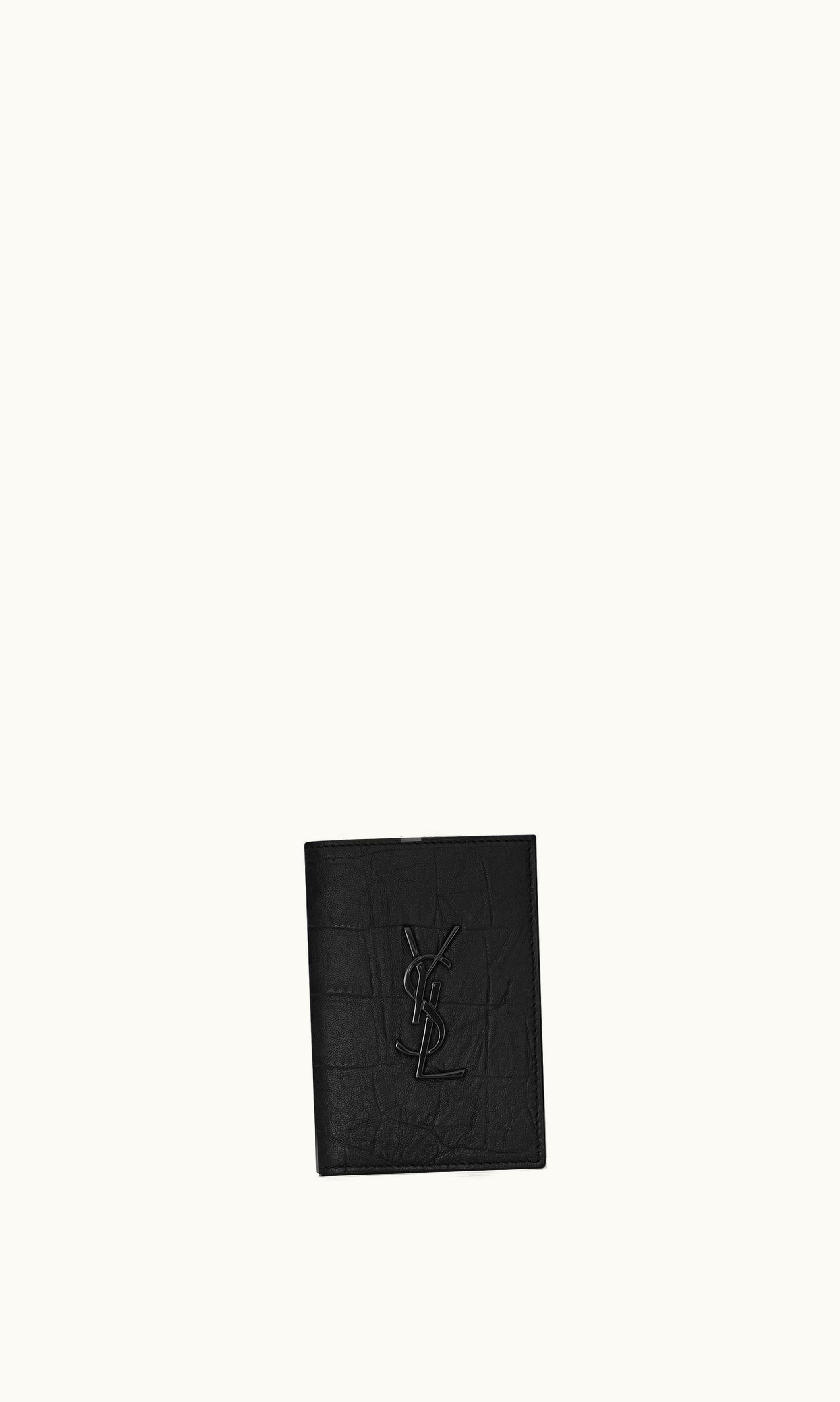 Saint Laurent Saint Laurent Cassandre Credit Card Wallet In Crocodile-Embossed Leather Black