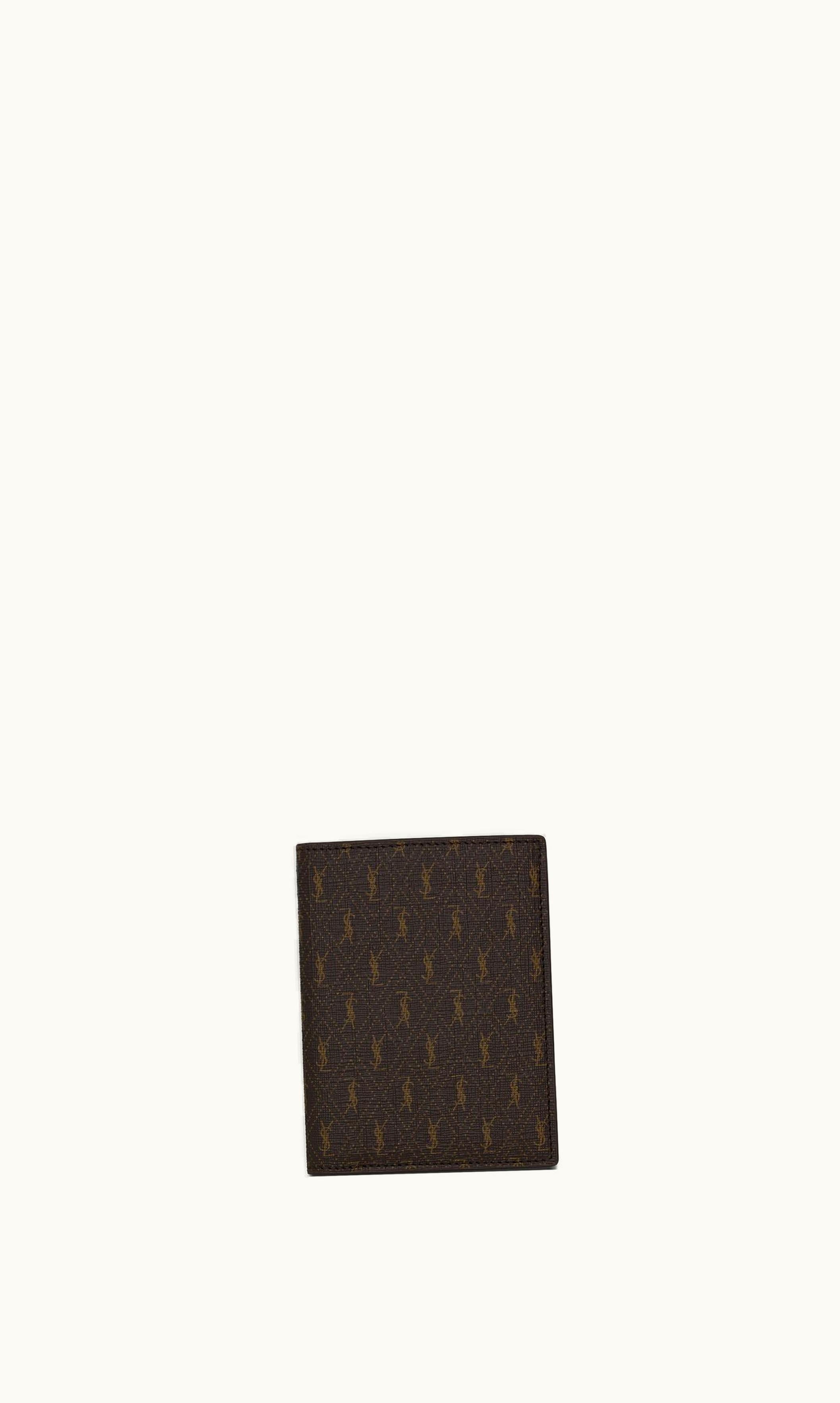 Saint Laurent Saint Laurent Le Monogramme Credit Card Wallet In Cassandre Canvas And Smooth Leather Chestnut