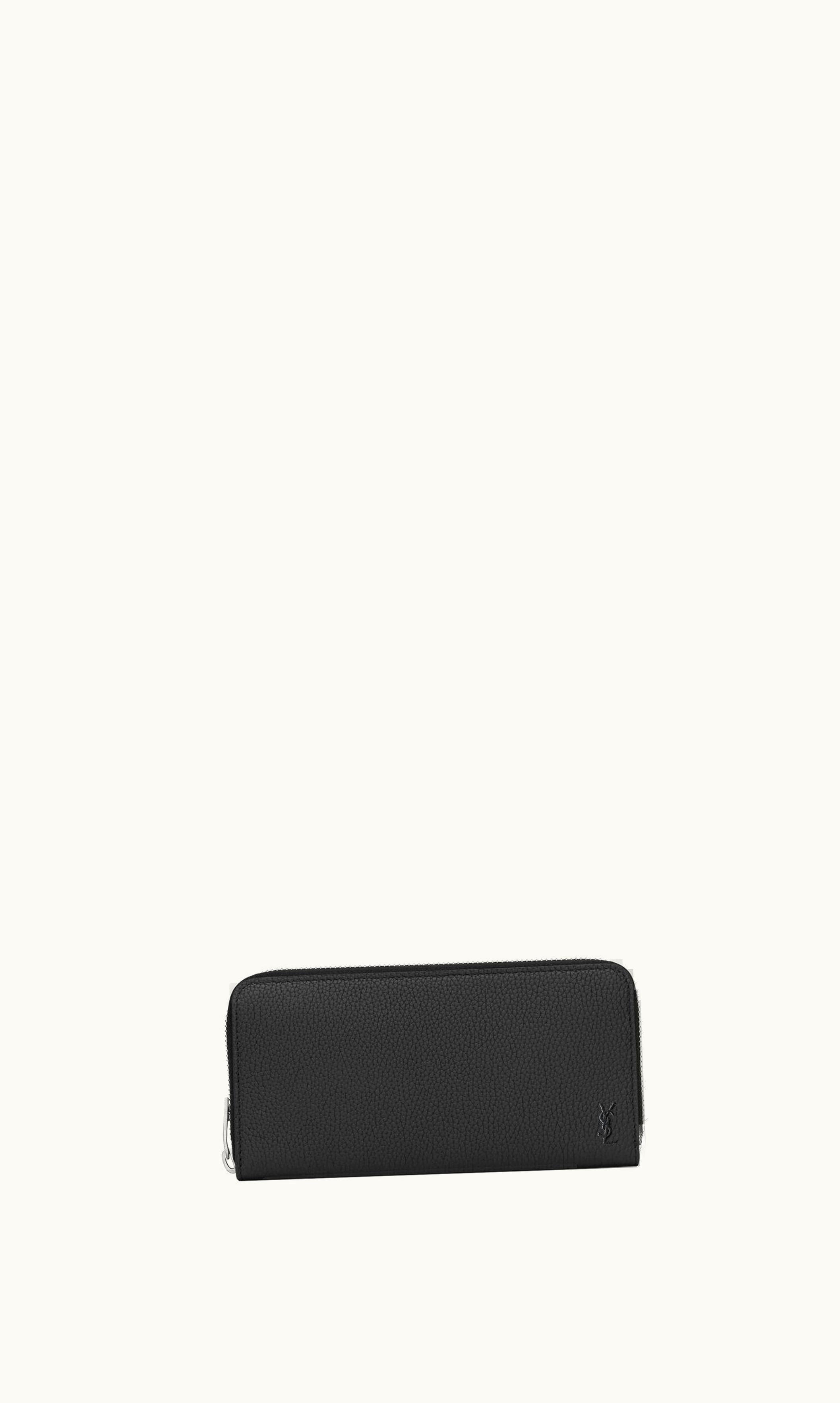 Saint Laurent Cassandre Shadow Saint Laurent Zip-Around Wallet In Grained Leather Black